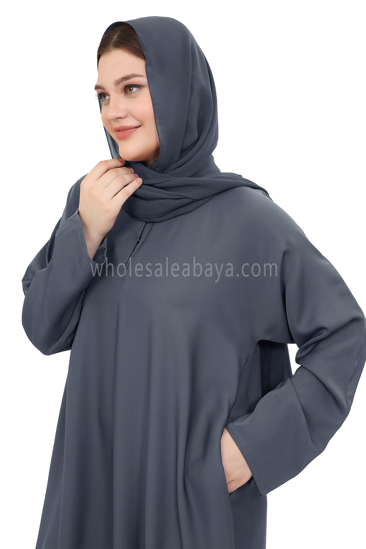 Plain Straight Cut Nida Abaya 30076 Charcoal Grey