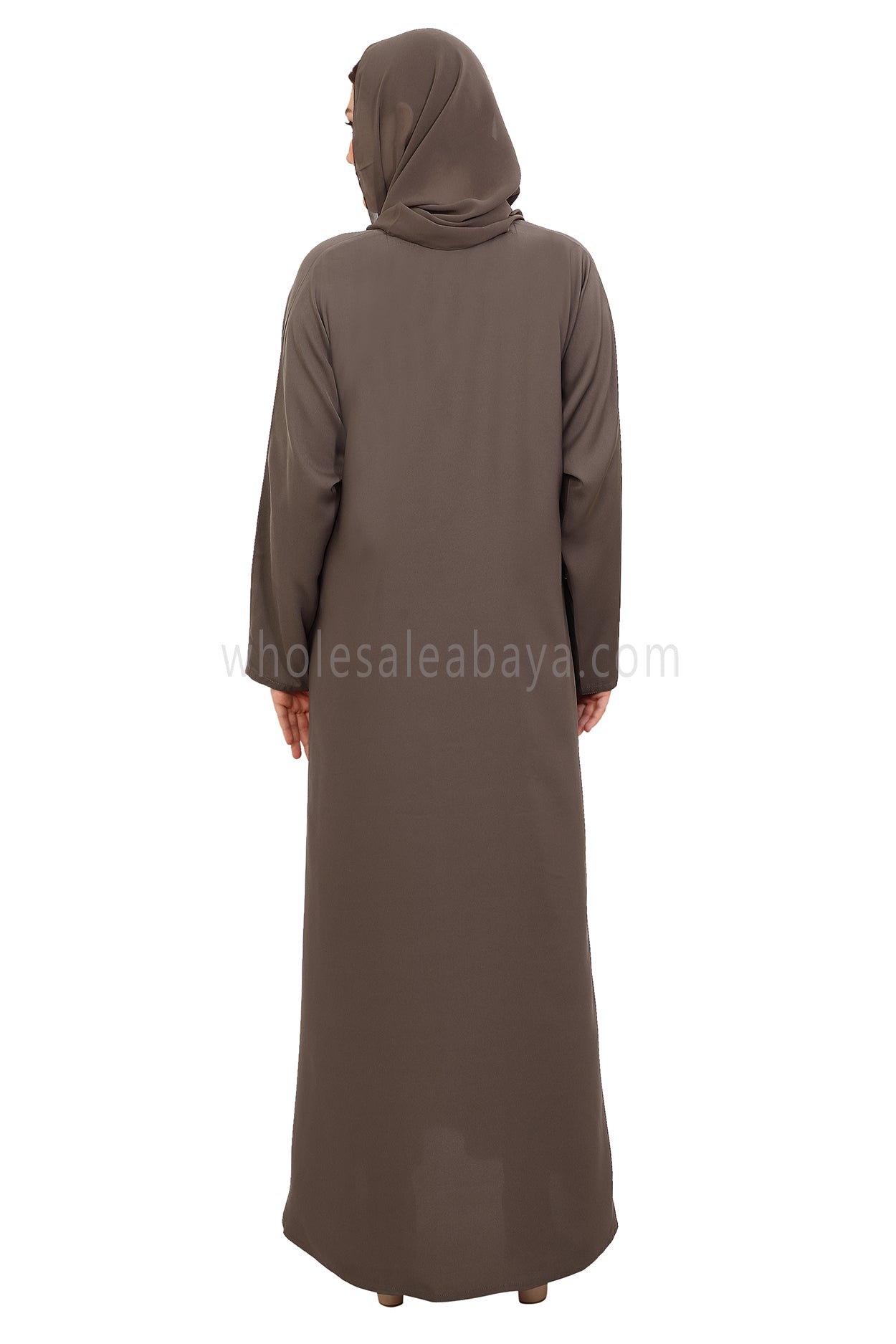 Plain Straight Cut Nida Abaya 30076 Mink Brown