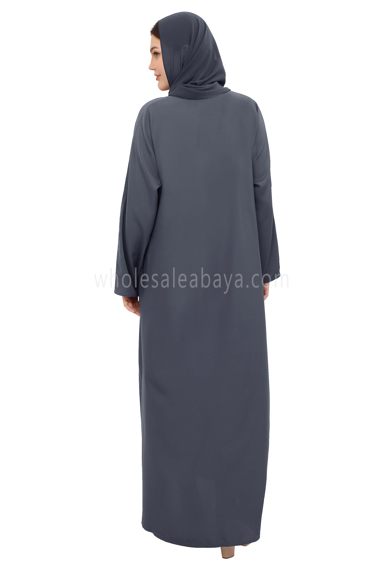 Plain Straight Cut Nida Abaya 30076 Charcoal Grey
