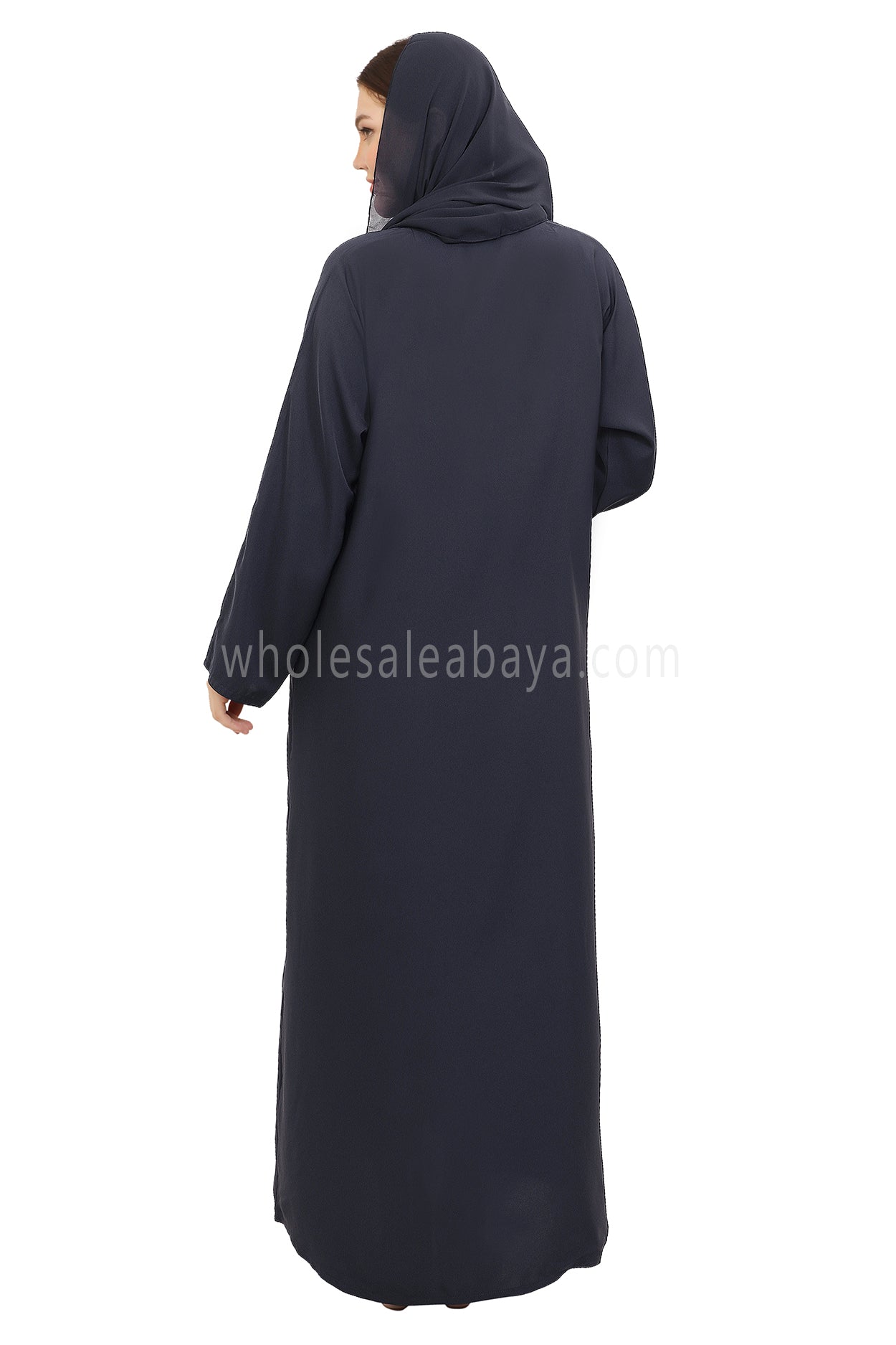 Plain Straight Cut Nida Abaya 30076 Smokey Blue