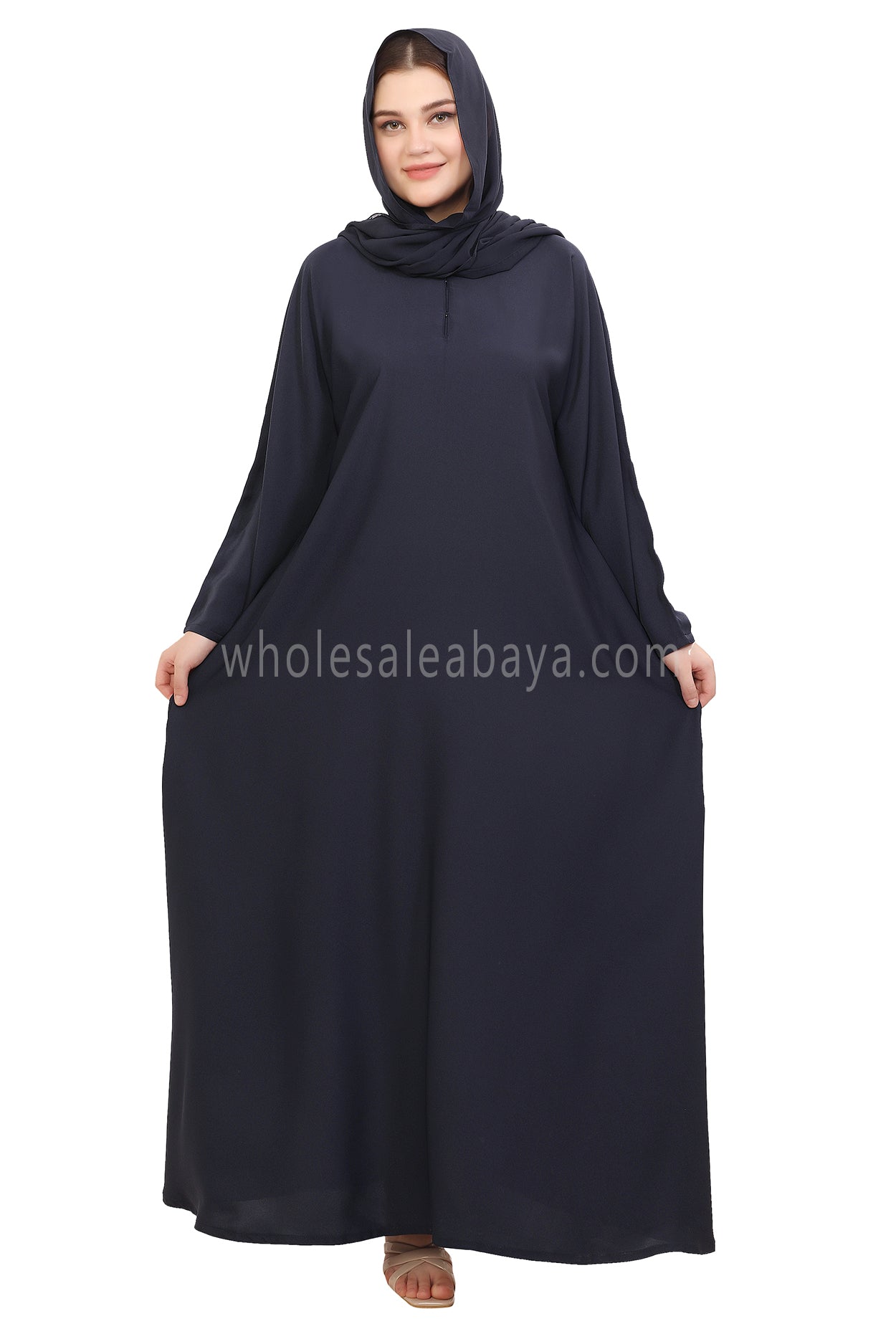 Plain Closed Abaya with Wide Sleeves 30418 Smokey Blue