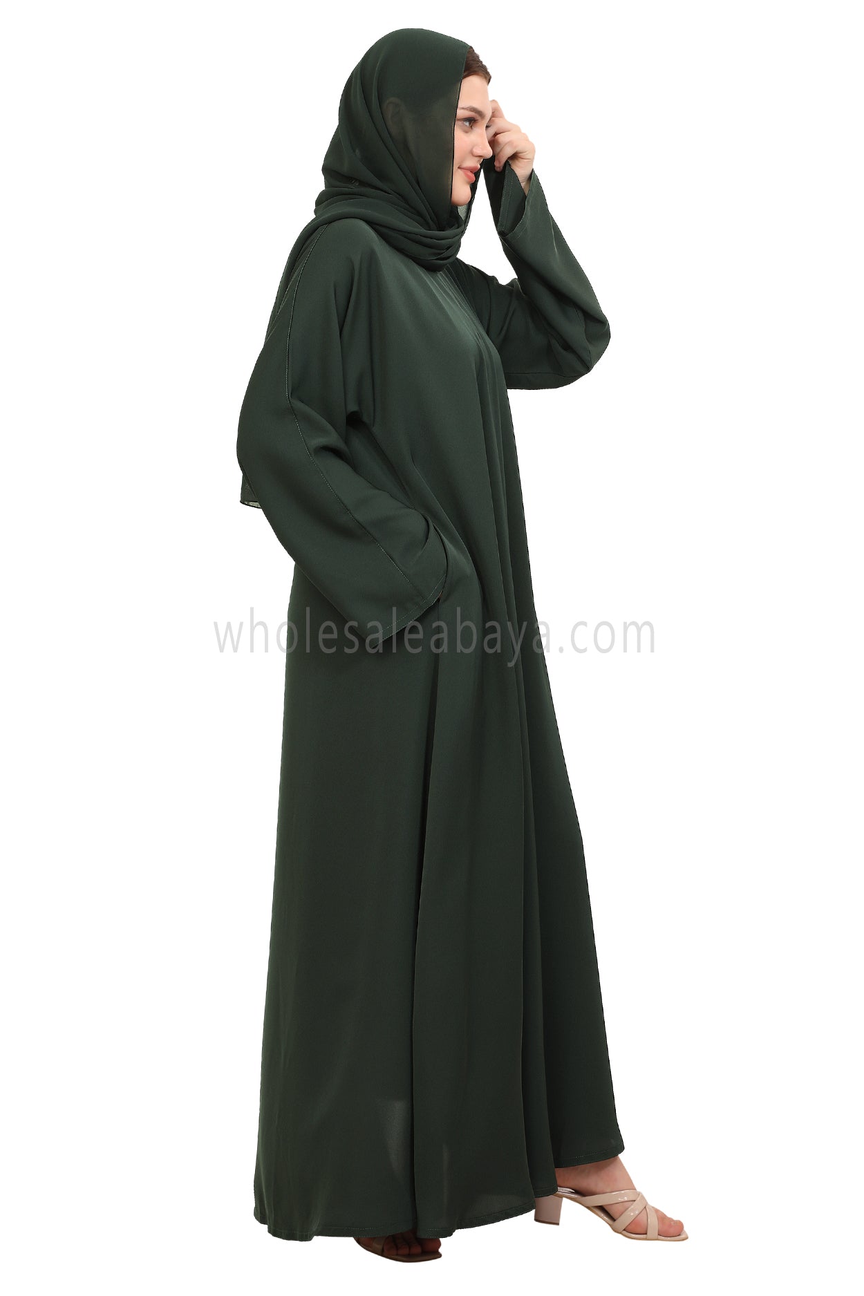 Plain Closed Abaya with Wide Sleeves 30418 Emerald Green