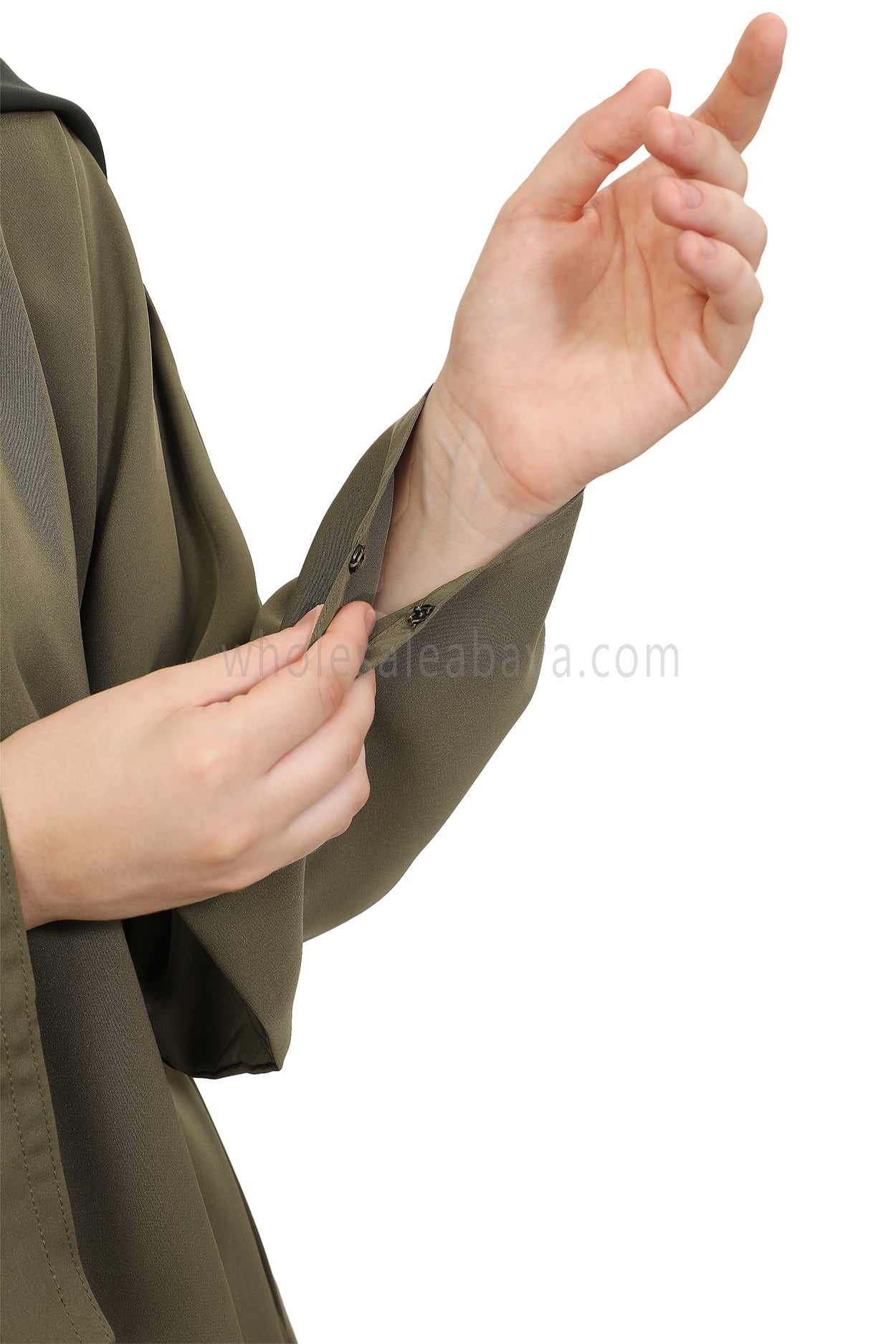 Plain Closed Abaya with Wide Sleeves 30418 Olive Green