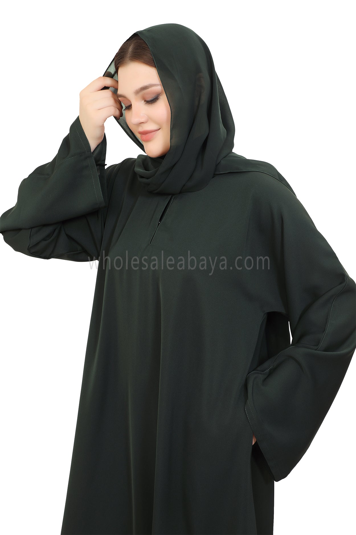 Plain Closed Abaya with Wide Sleeves 30418 Emerald Green