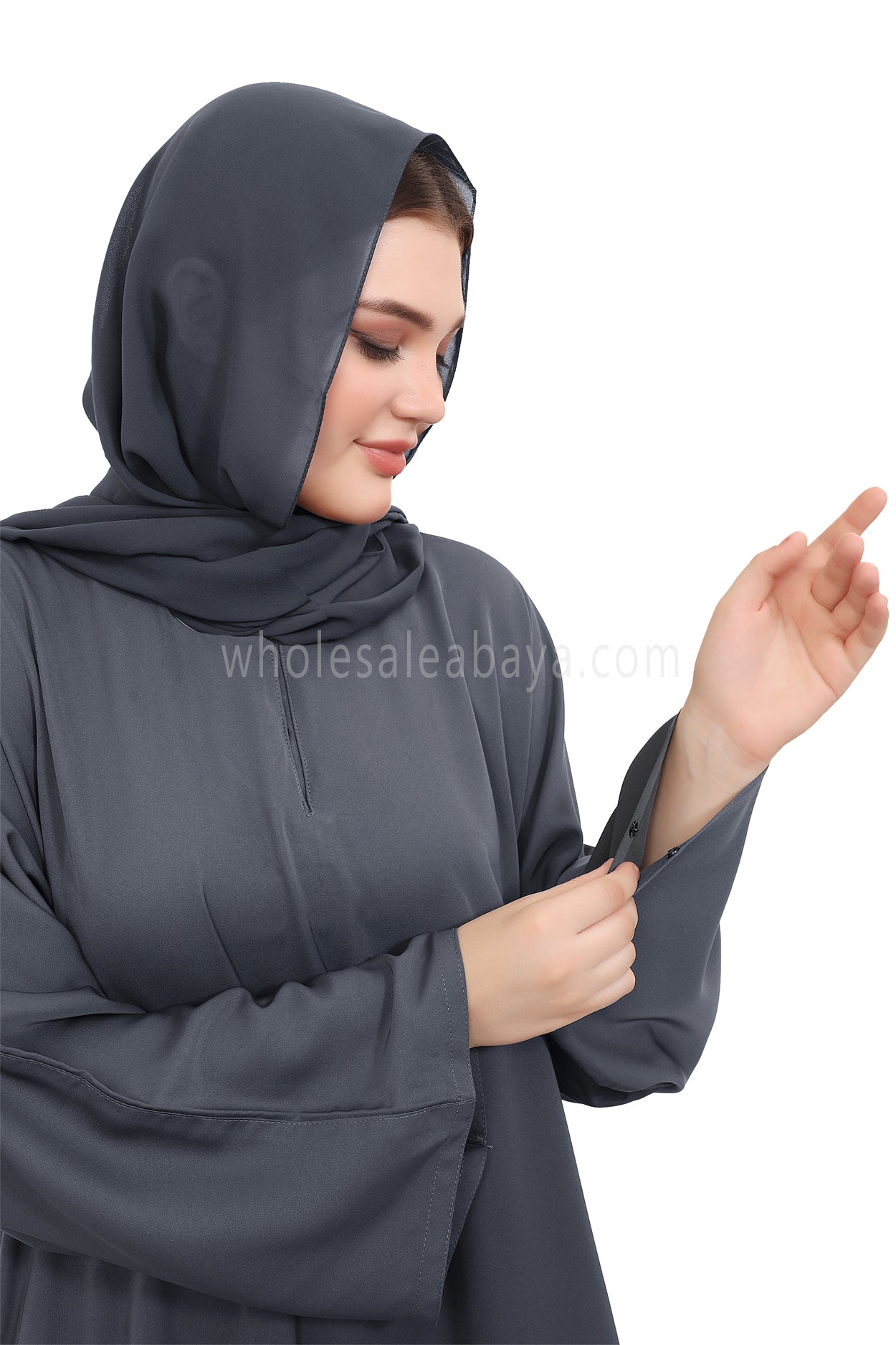 Plain Closed Abaya with Wide Sleeves 30418 Charcoal Grey