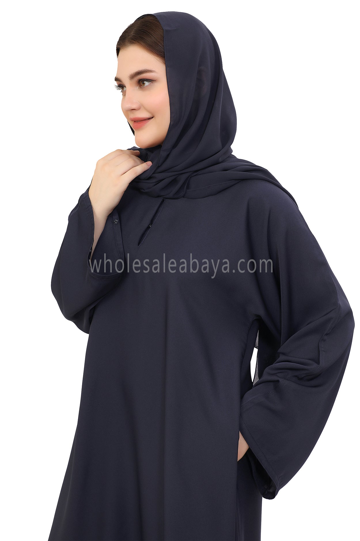 Plain Closed Abaya with Wide Sleeves 30418 Smokey Blue