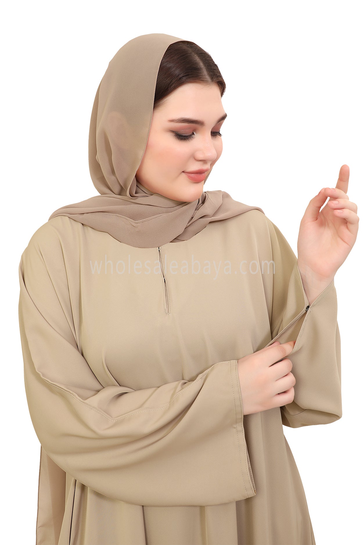 Plain Closed Abaya with Wide Sleeves 30418 Cream