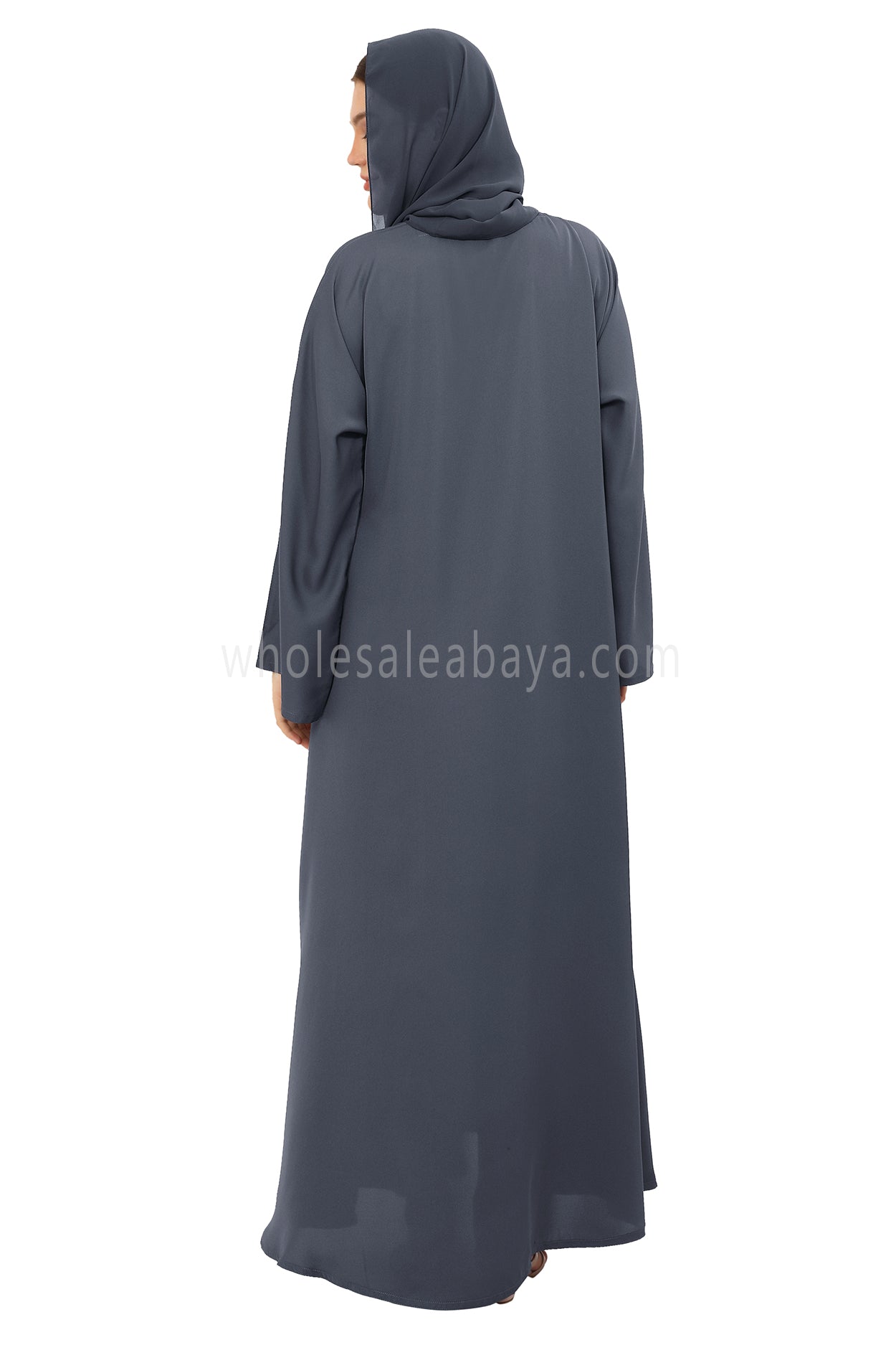 Plain Closed Abaya with Wide Sleeves 30418 Charcoal Grey