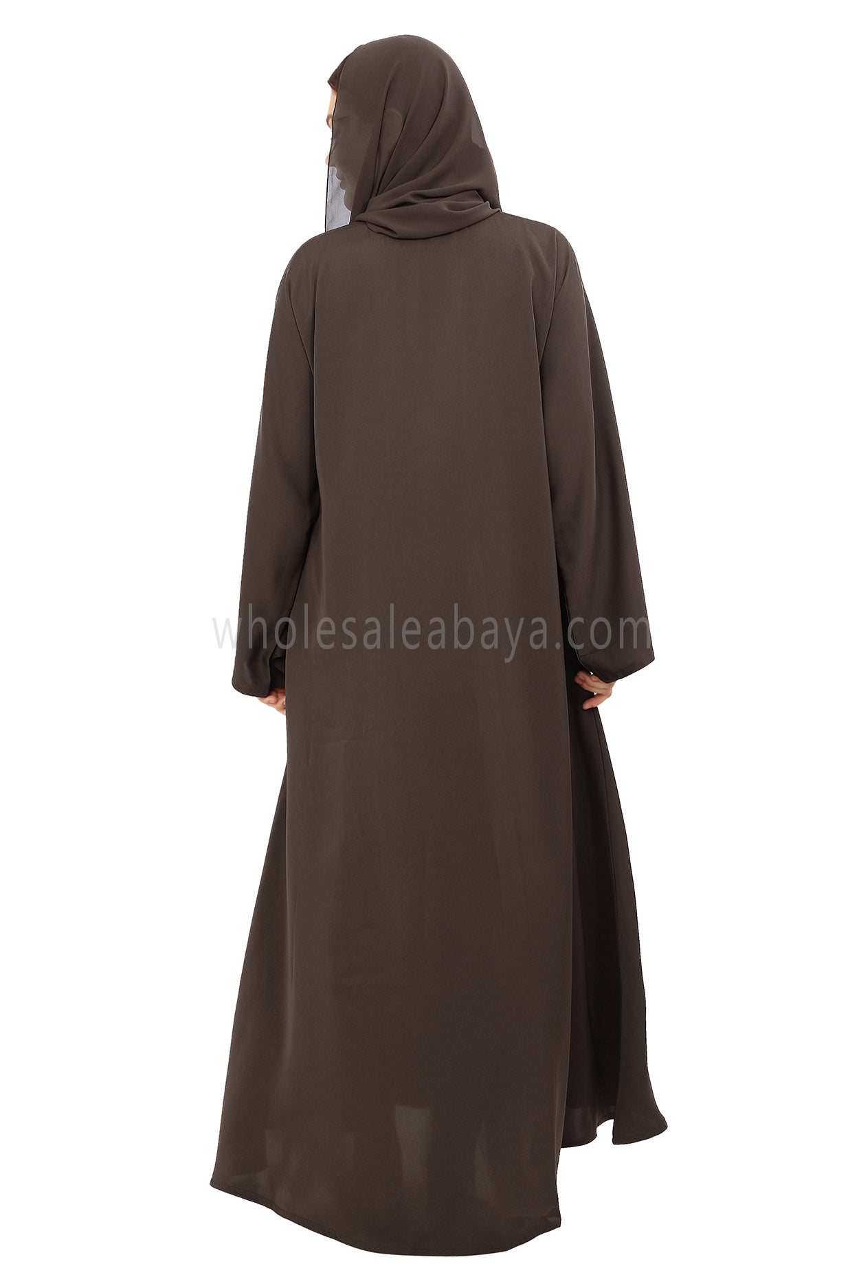 Plain Closed Abaya with Wide Sleeves 30418 Mocha Brown