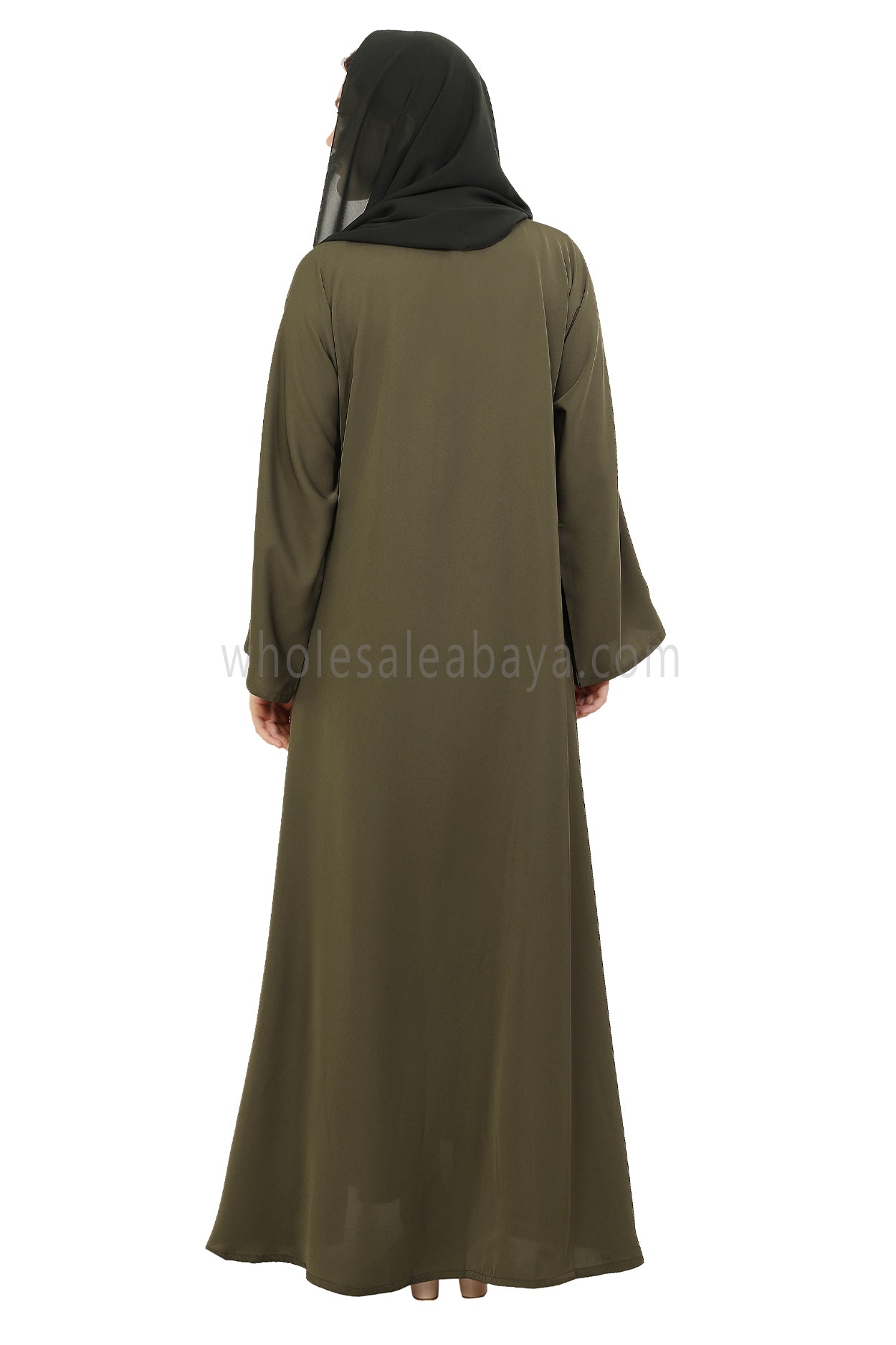 Plain Closed Abaya with Wide Sleeves 30418 Olive Green