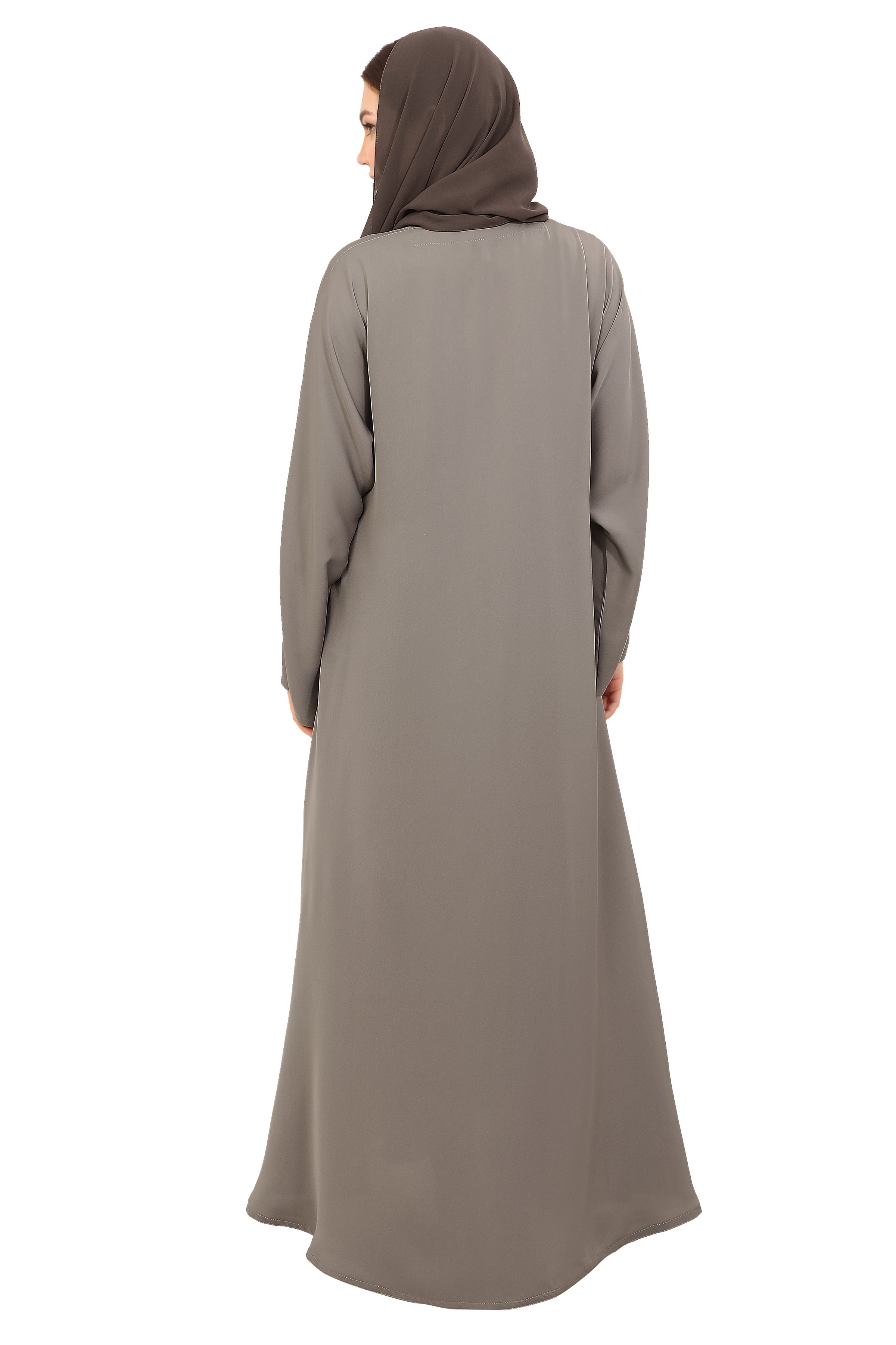 Plain Closed Abaya with Wide Sleeves 30418 Light Grey
