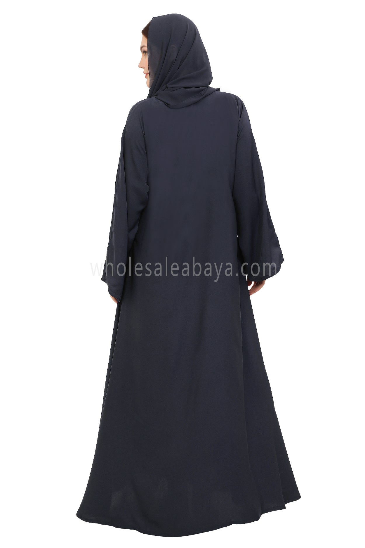 Plain Closed Abaya with Wide Sleeves 30418 Smokey Blue