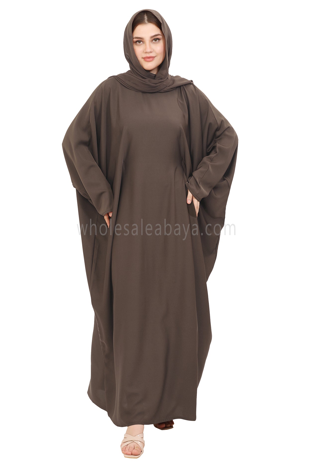 Plain Closed Butterfly Nida Abaya 30520 Mink Brown