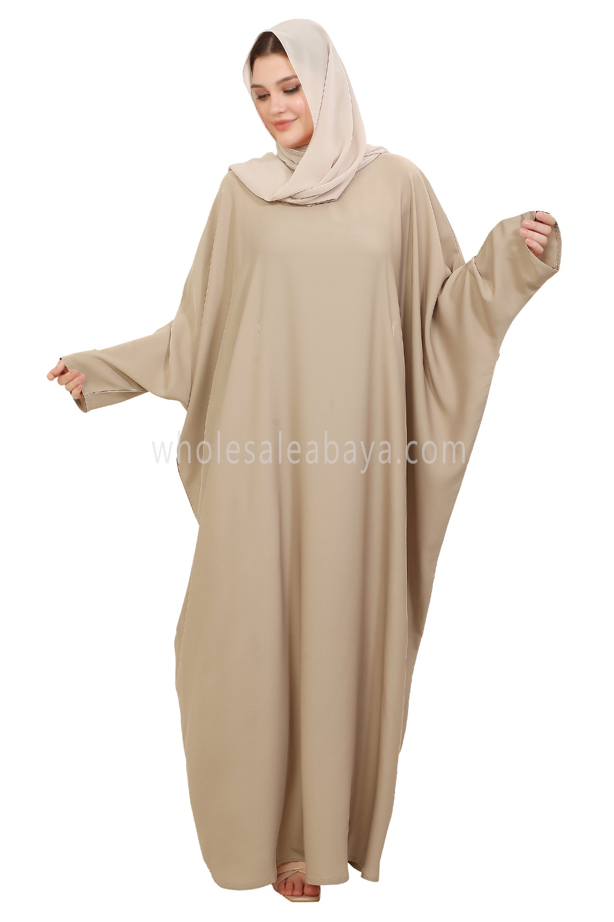 Plain Closed Butterfly Nida Abaya 30520 Cream