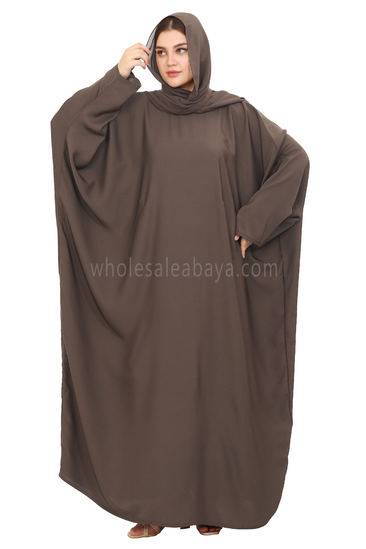 Plain Closed Butterfly Nida Abaya 30520 Mink Brown