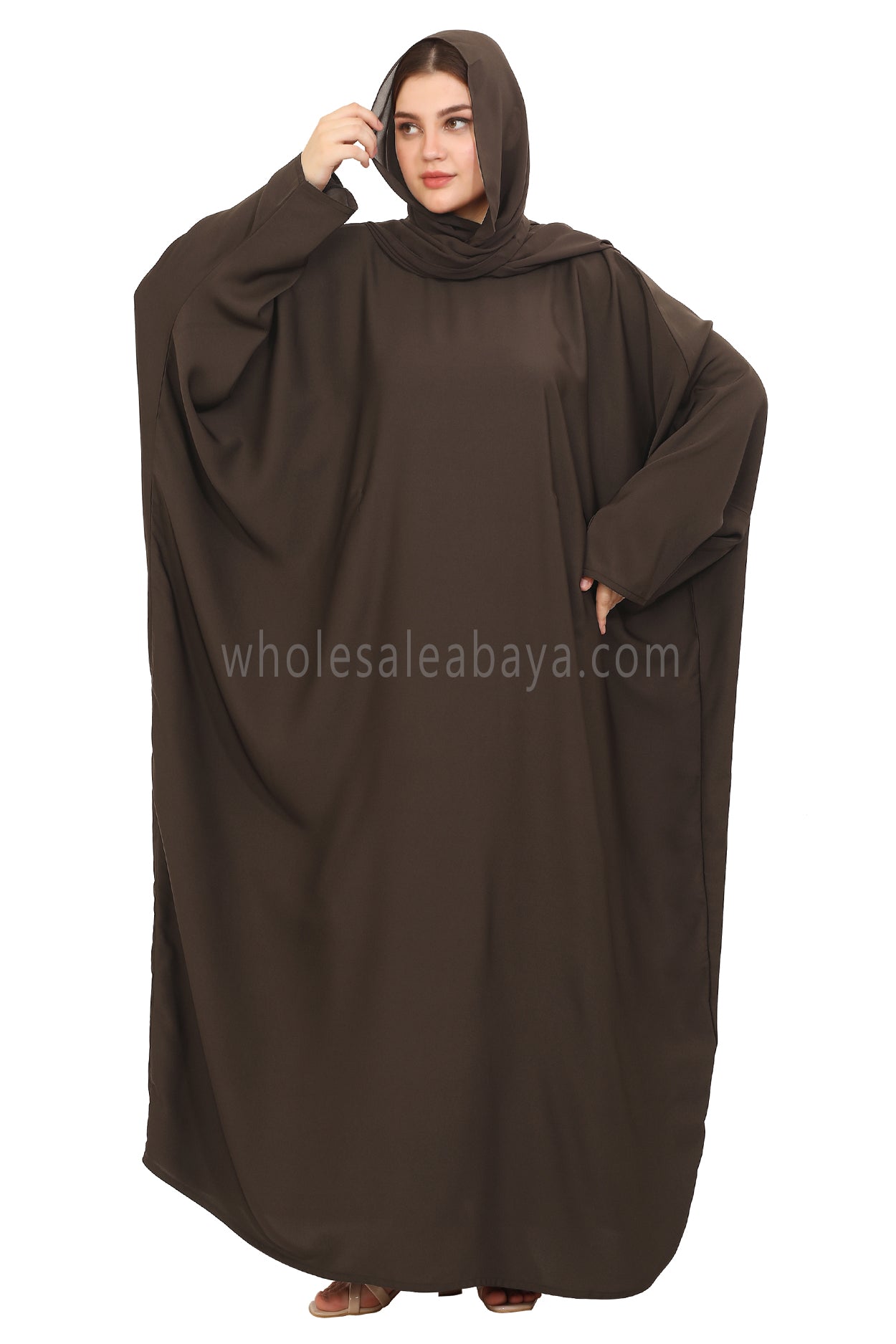Plain Closed Butterfly Nida Abaya 30520 Mocha Brown