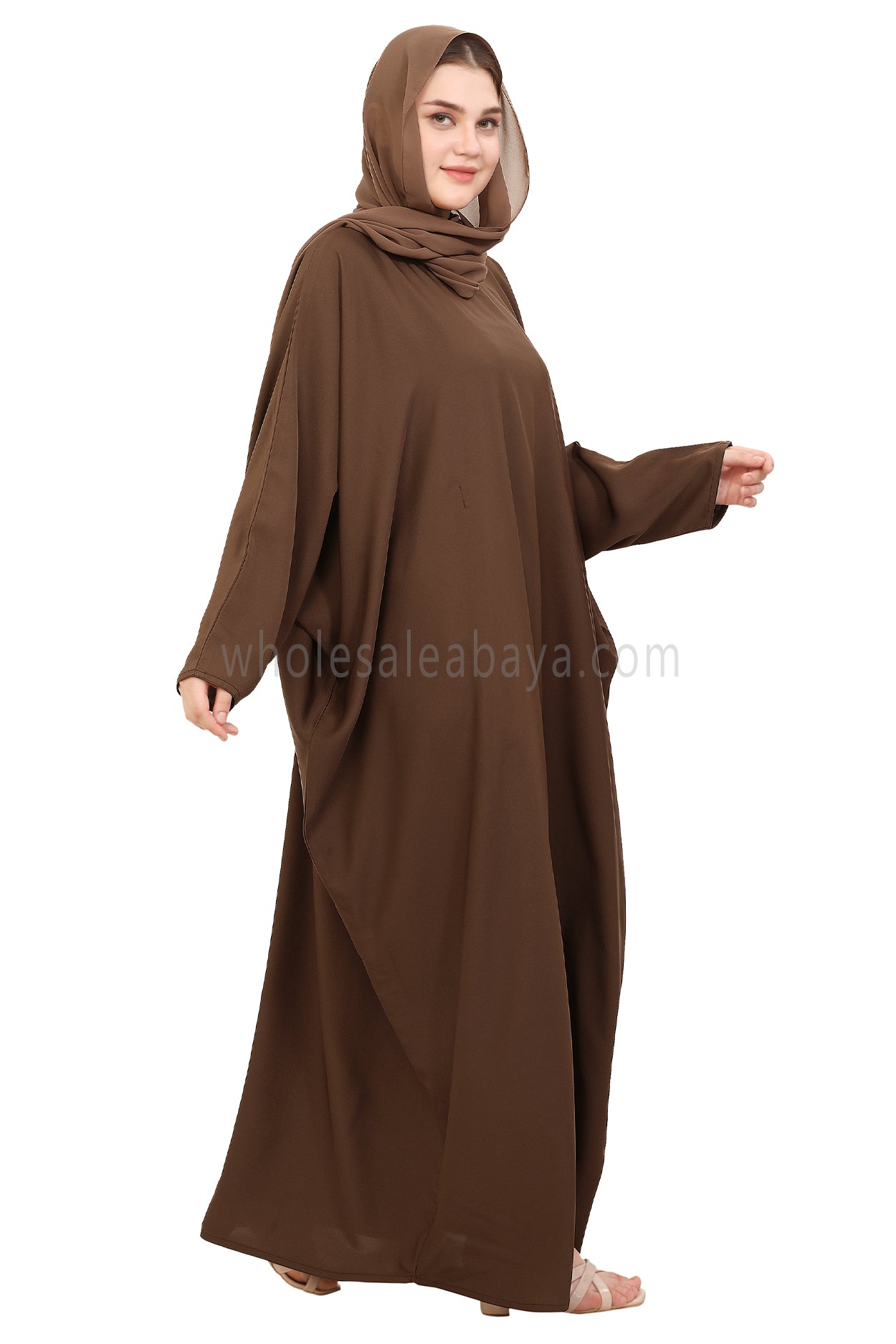 Plain Closed Butterfly Nida Abaya 30520 Chestnut Brown