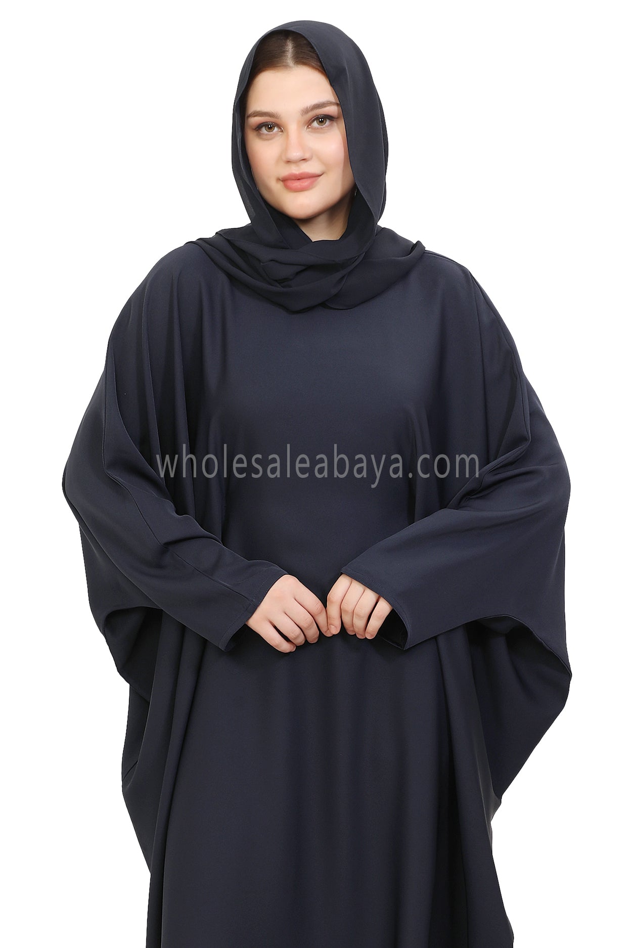 Plain Closed Butterfly Nida Abaya 30520 Smokey Blue