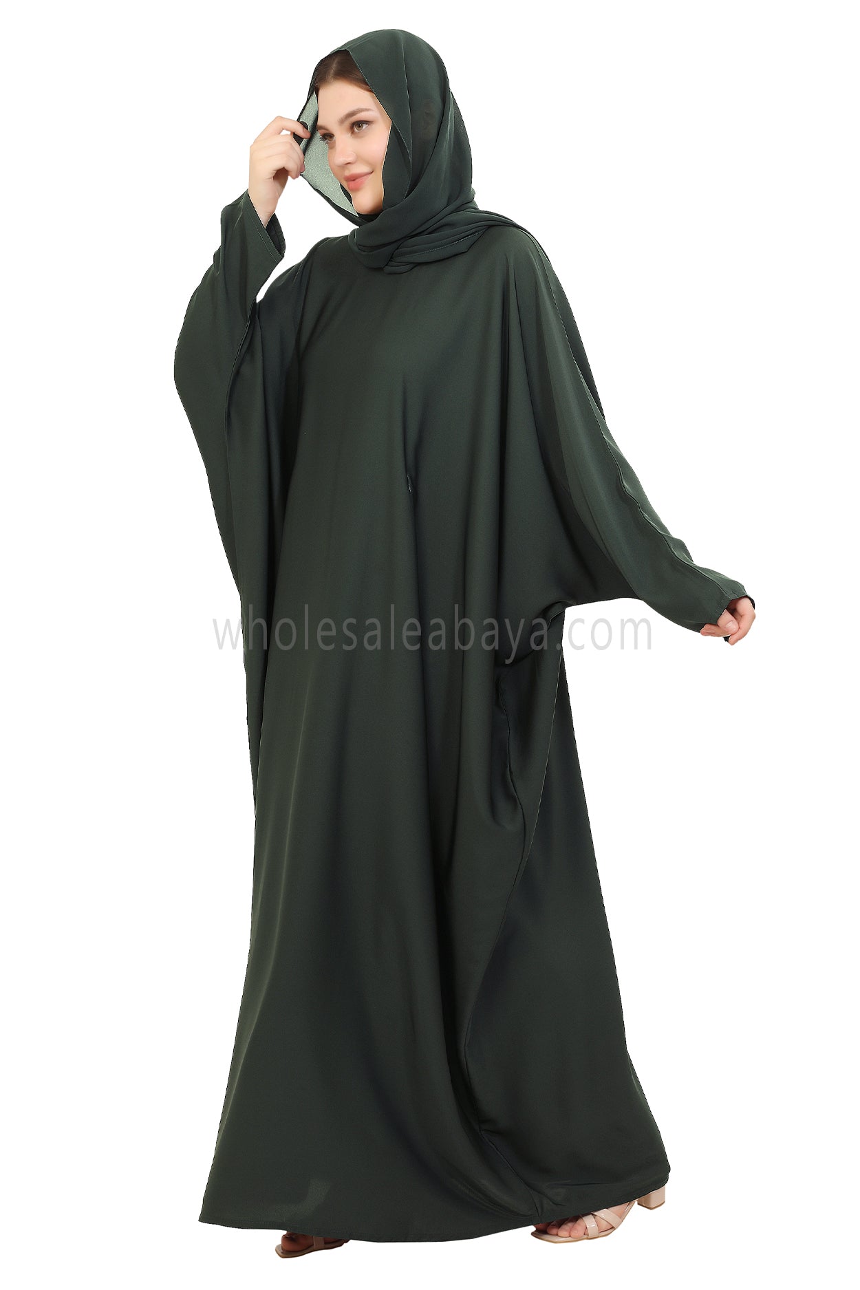 Plain Closed Butterfly Nida Abaya 30520 Emerald Green