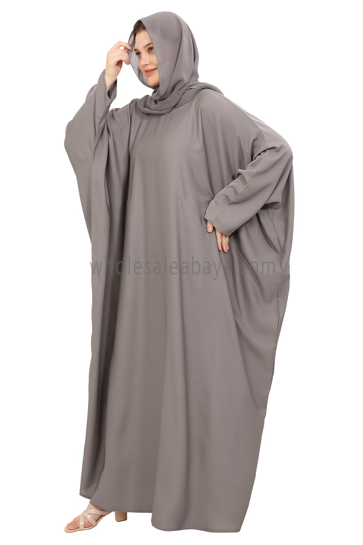 Plain Closed Butterfly Nida Abaya 30520 Light Grey