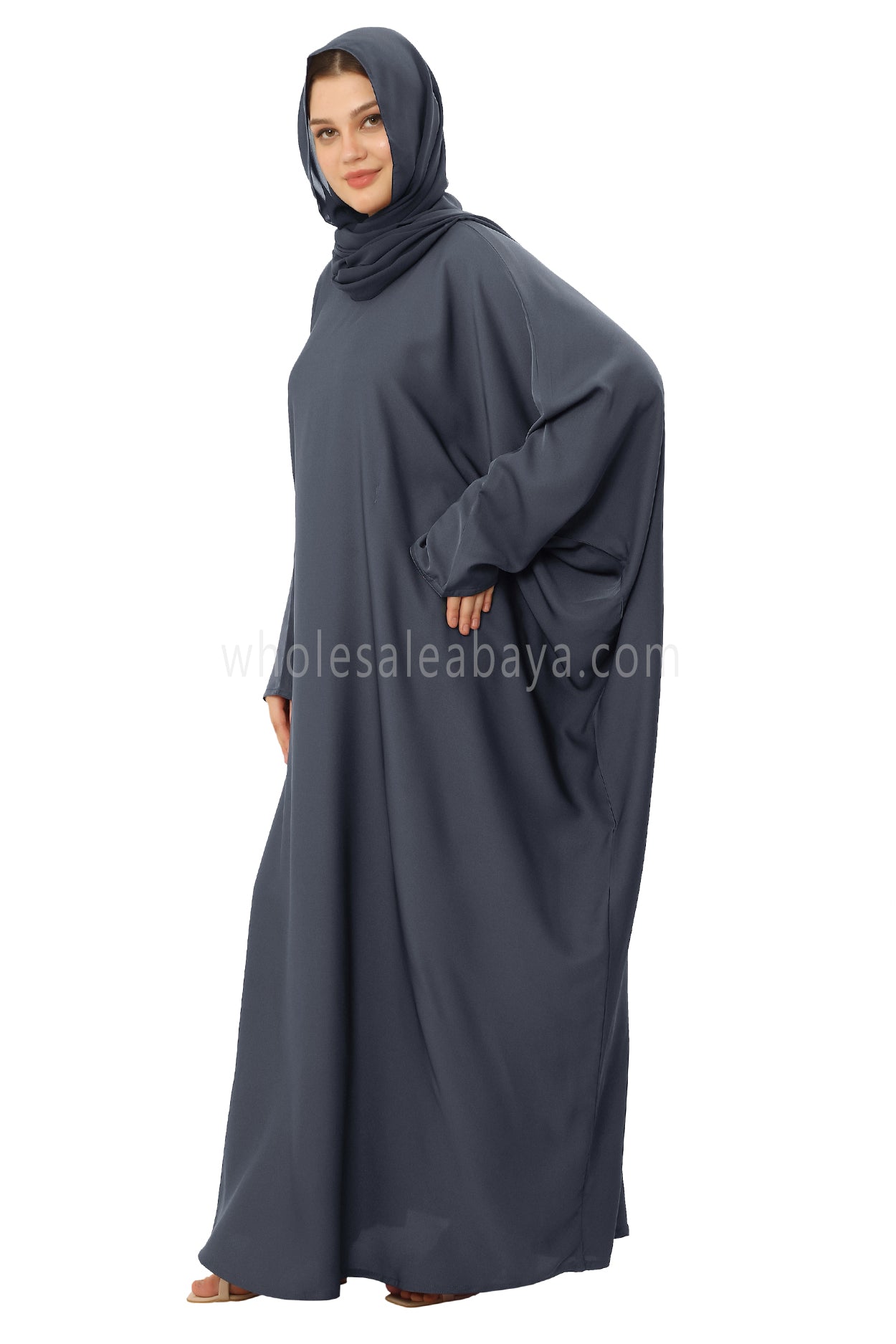Plain Closed Butterfly Nida Abaya 30520 Charcoal Grey