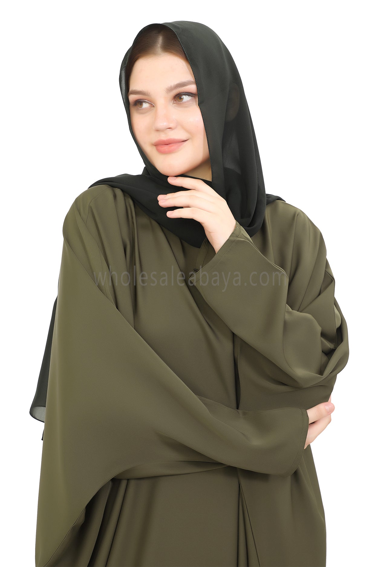 Plain Closed Butterfly Nida Abaya 30520 Olive Green