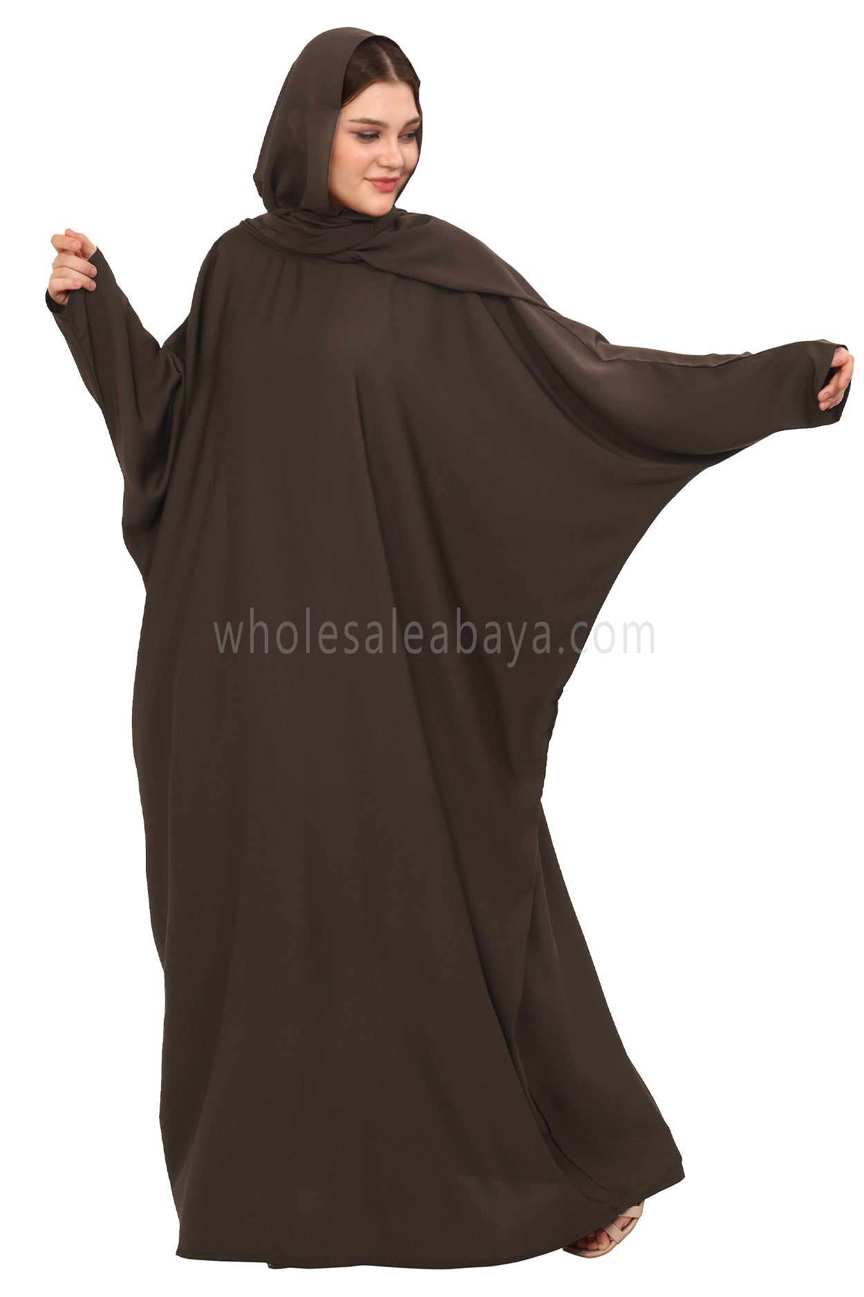 Plain Closed Butterfly Nida Abaya 30520 Mocha Brown