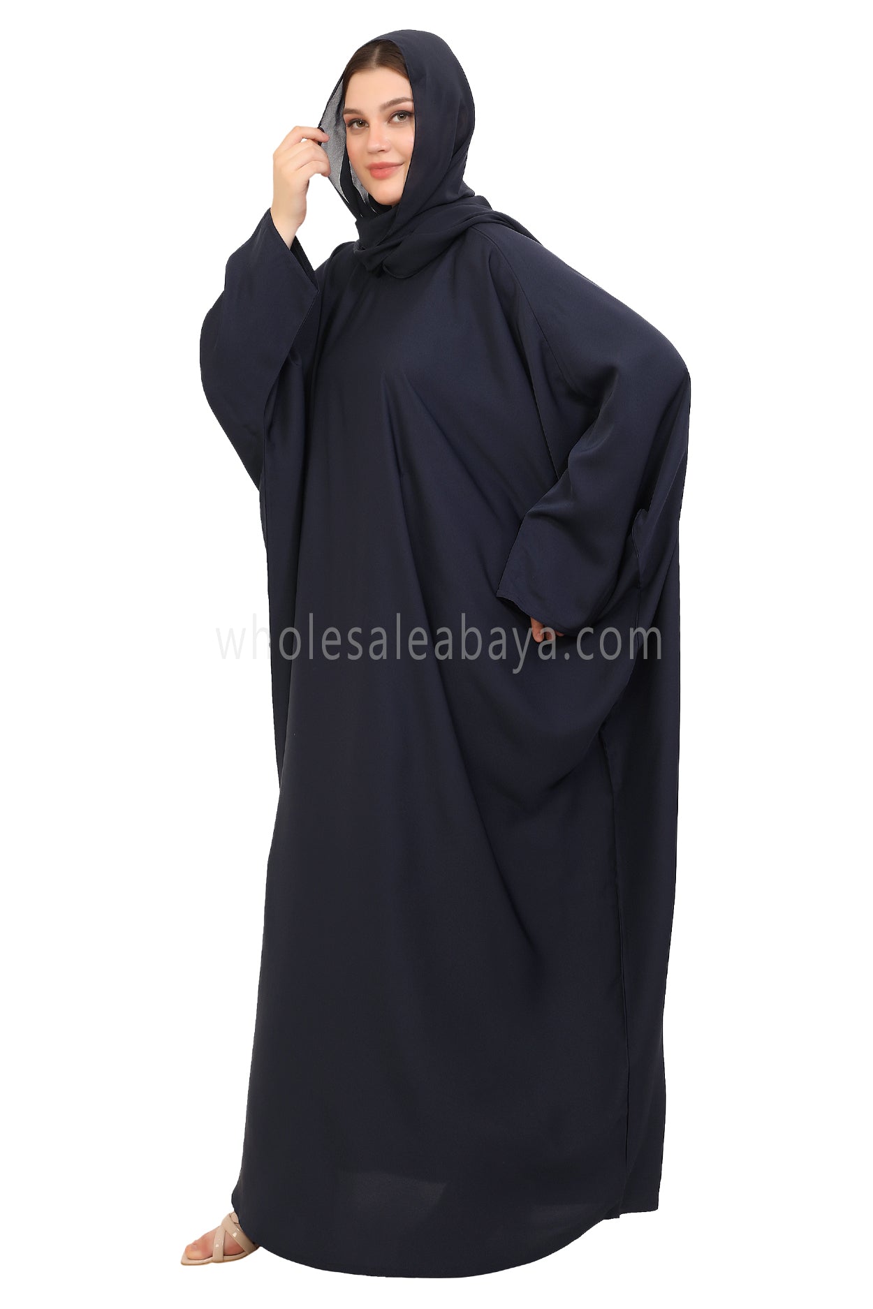 Plain Closed Butterfly Nida Abaya 30520 Smokey Blue