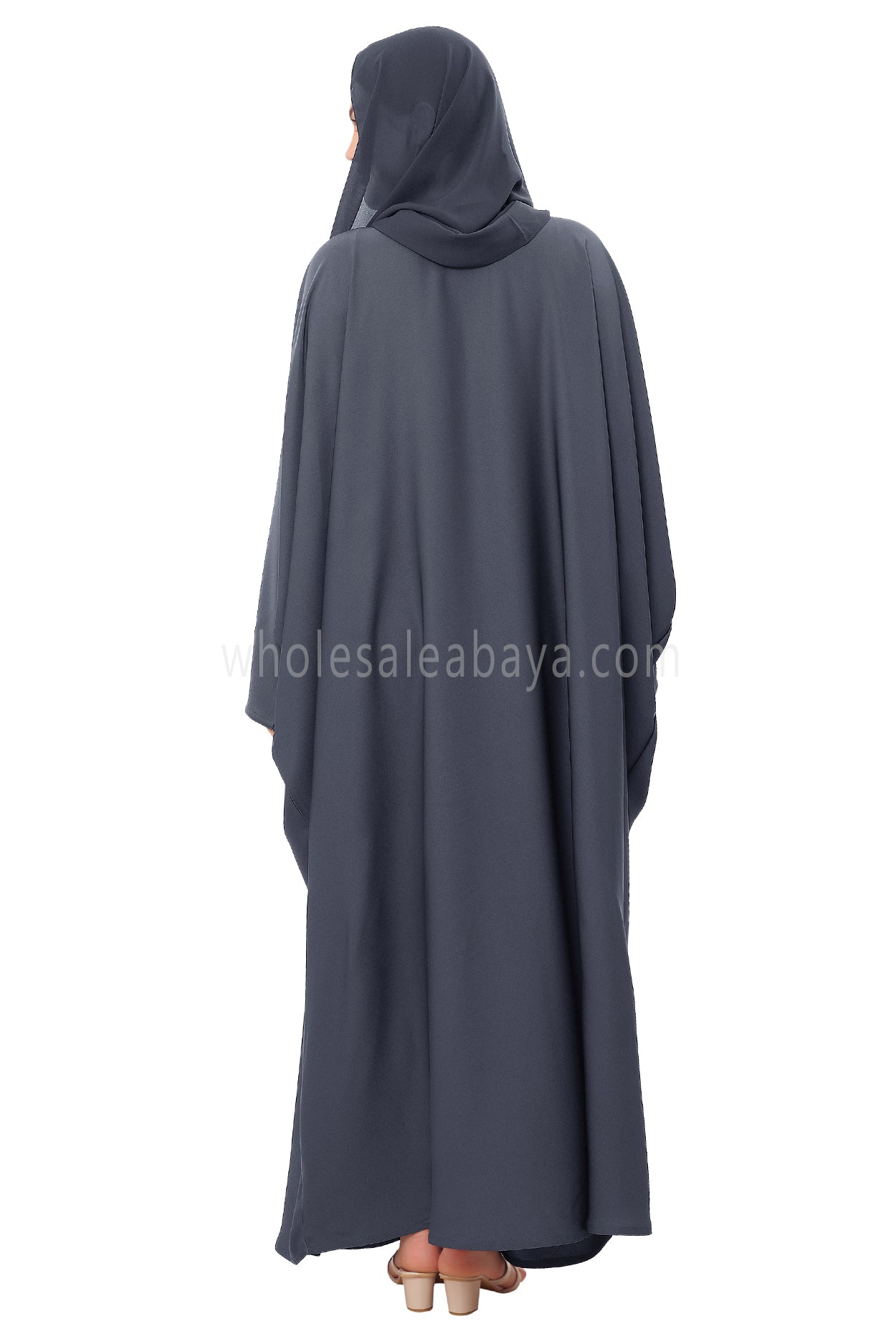 Plain Closed Butterfly Nida Abaya 30520 Charcoal Grey
