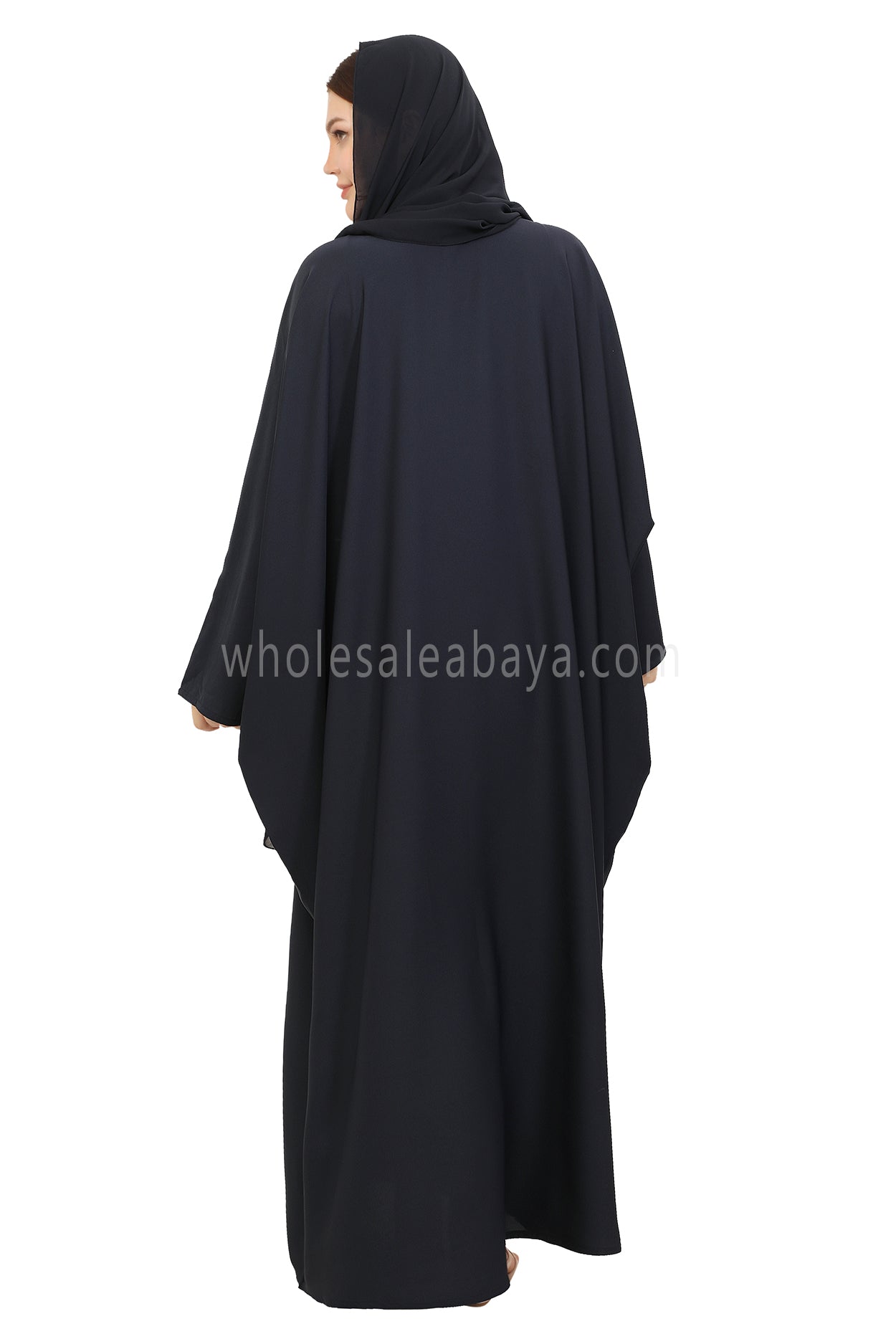 Plain Closed Butterfly Nida Abaya 30520 Smokey Blue