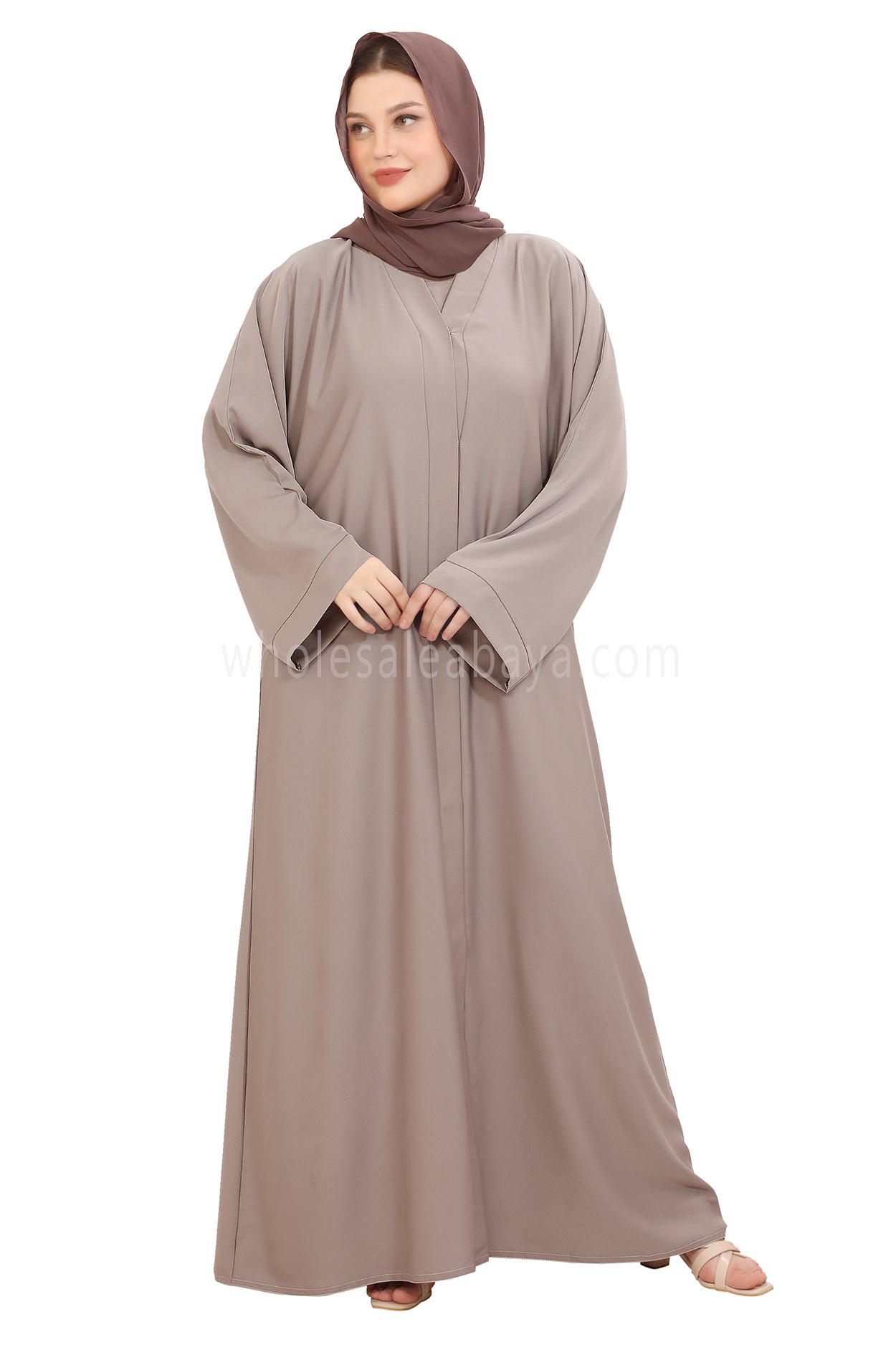 Front Open Nida Abaya with Buttons 30051 Mocha Brown