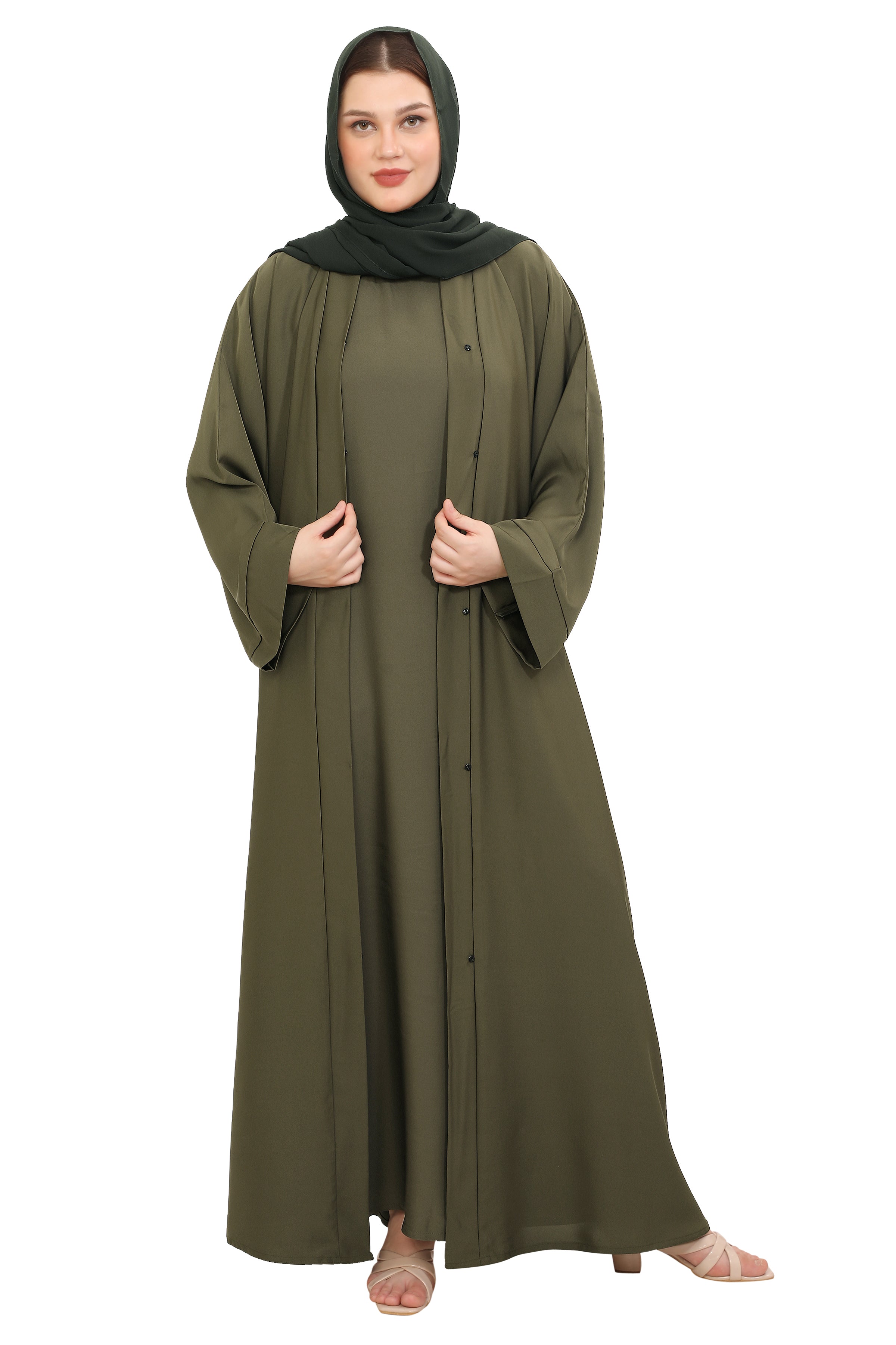 Front Open Nida Abaya with Buttons 30051 Mocha Brown