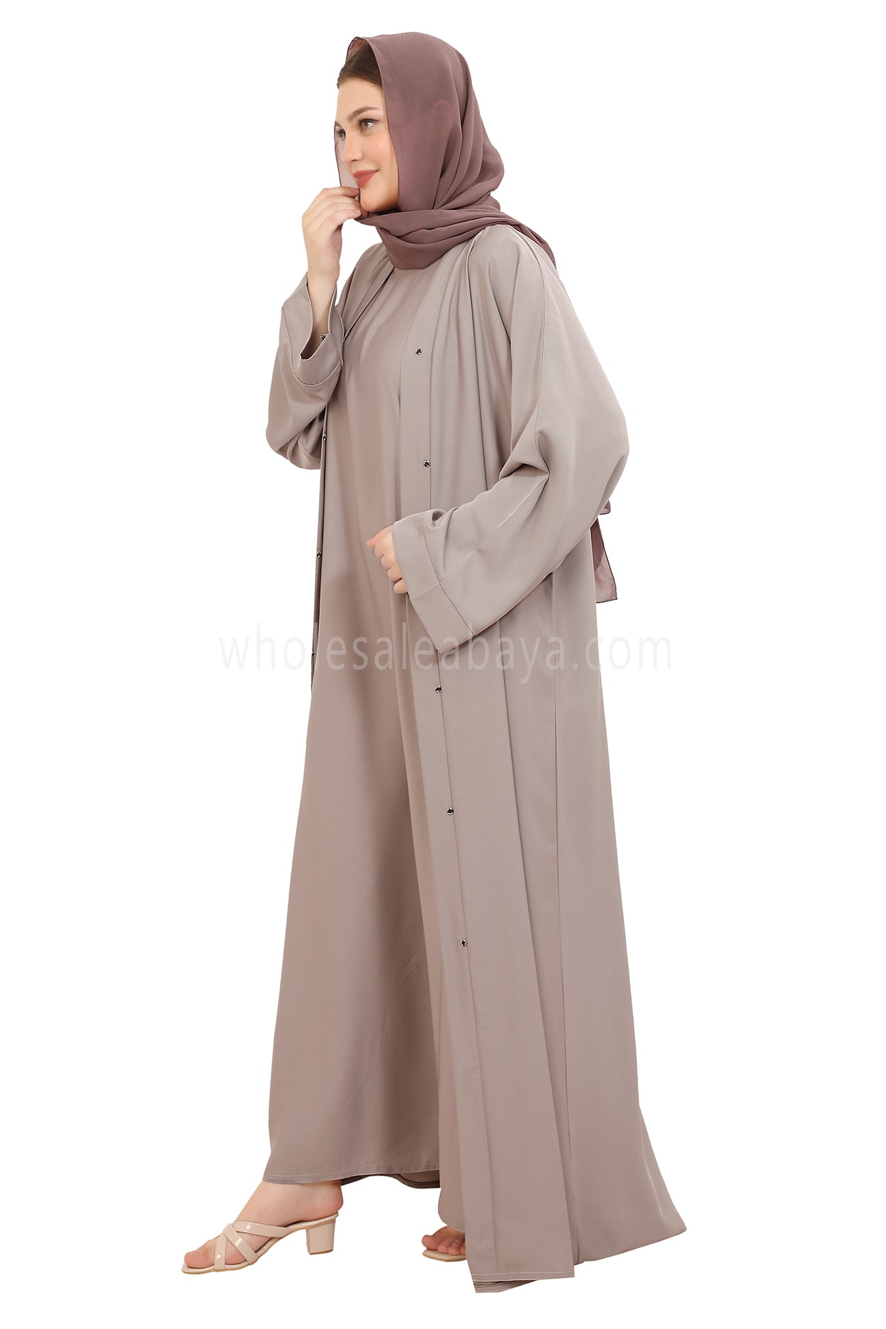Front Open Nida Abaya with Buttons 30051 Mocha Brown