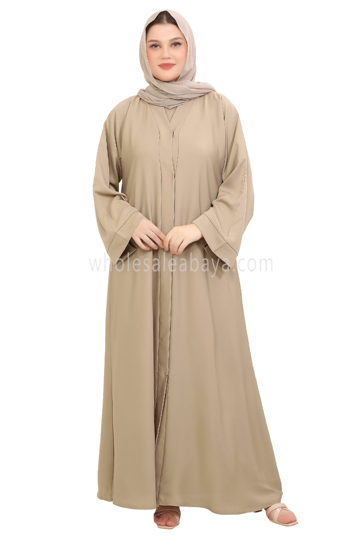 Front Open Nida Abaya with Buttons 30051 Mocha Brown