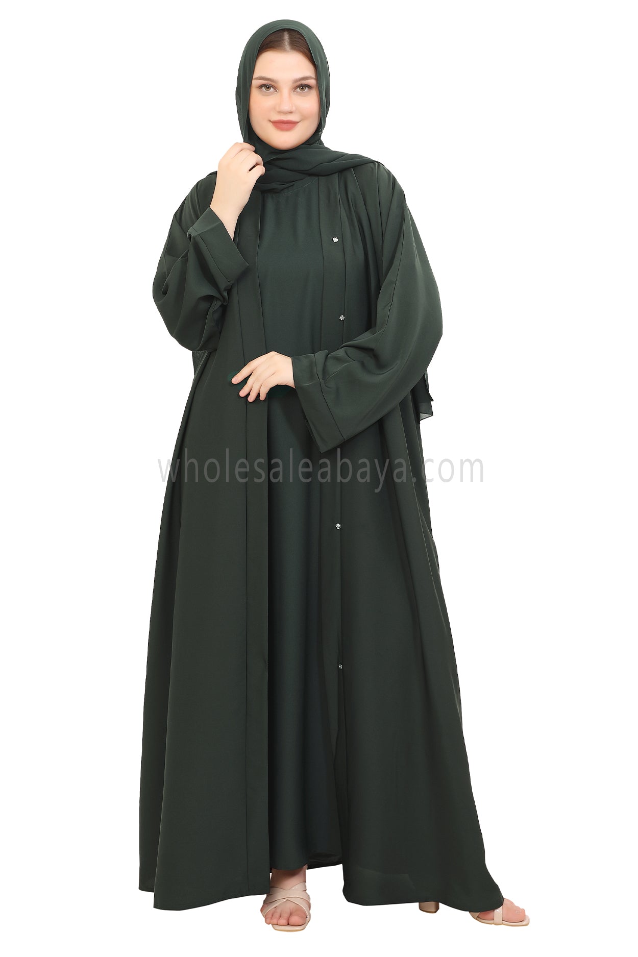 Front Open Nida Abaya with Buttons 30051 Emerald Green