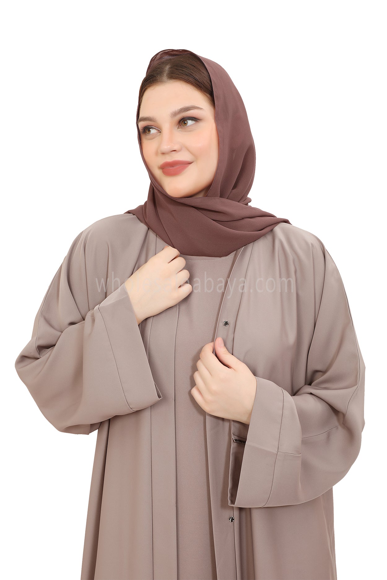 Front Open Nida Abaya with Buttons 30051 Mocha Brown