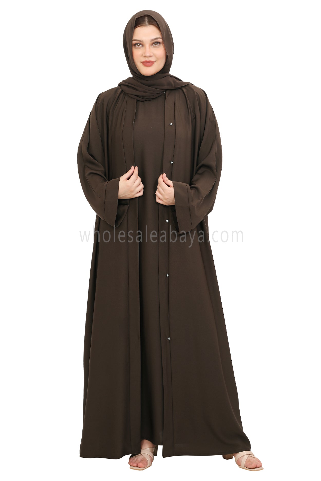 Front Open Nida Abaya with Buttons 30051 Mocha Brown