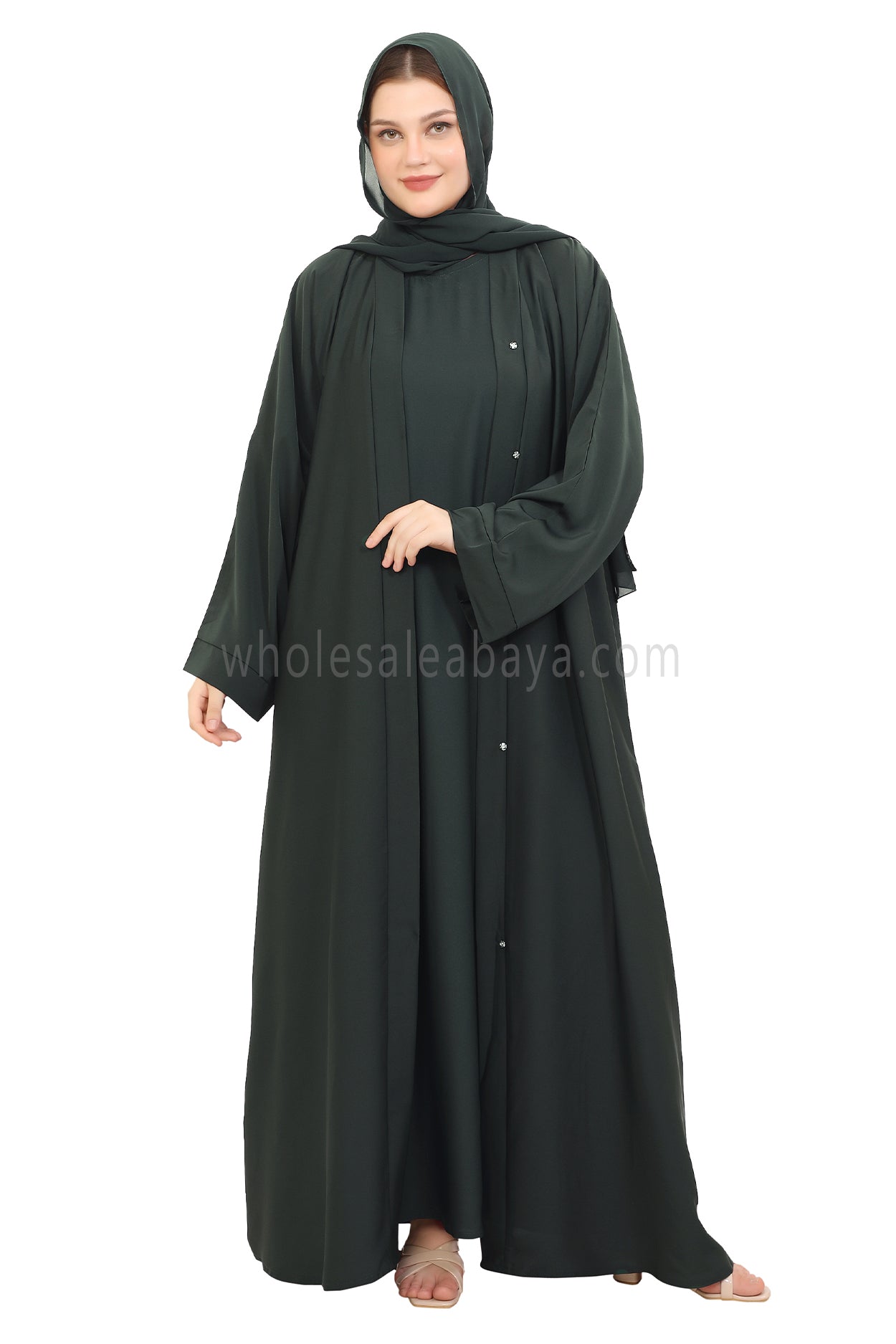 Front Open Nida Abaya with Buttons 30051 Emerald Green