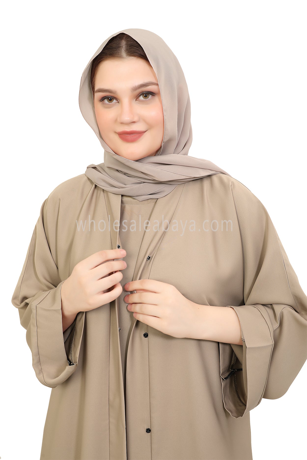 Front Open Nida Abaya with Buttons 30051 Mocha Brown