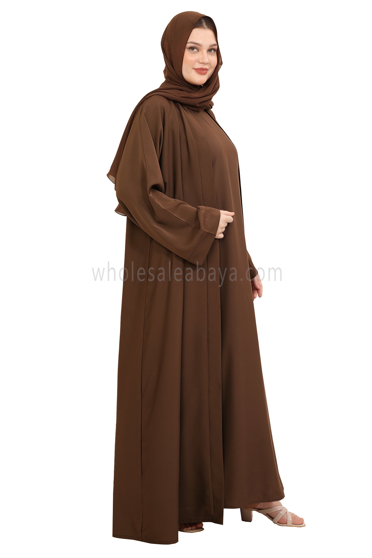 Front Open Nida Abaya with Buttons 30051 Chestnut Brown