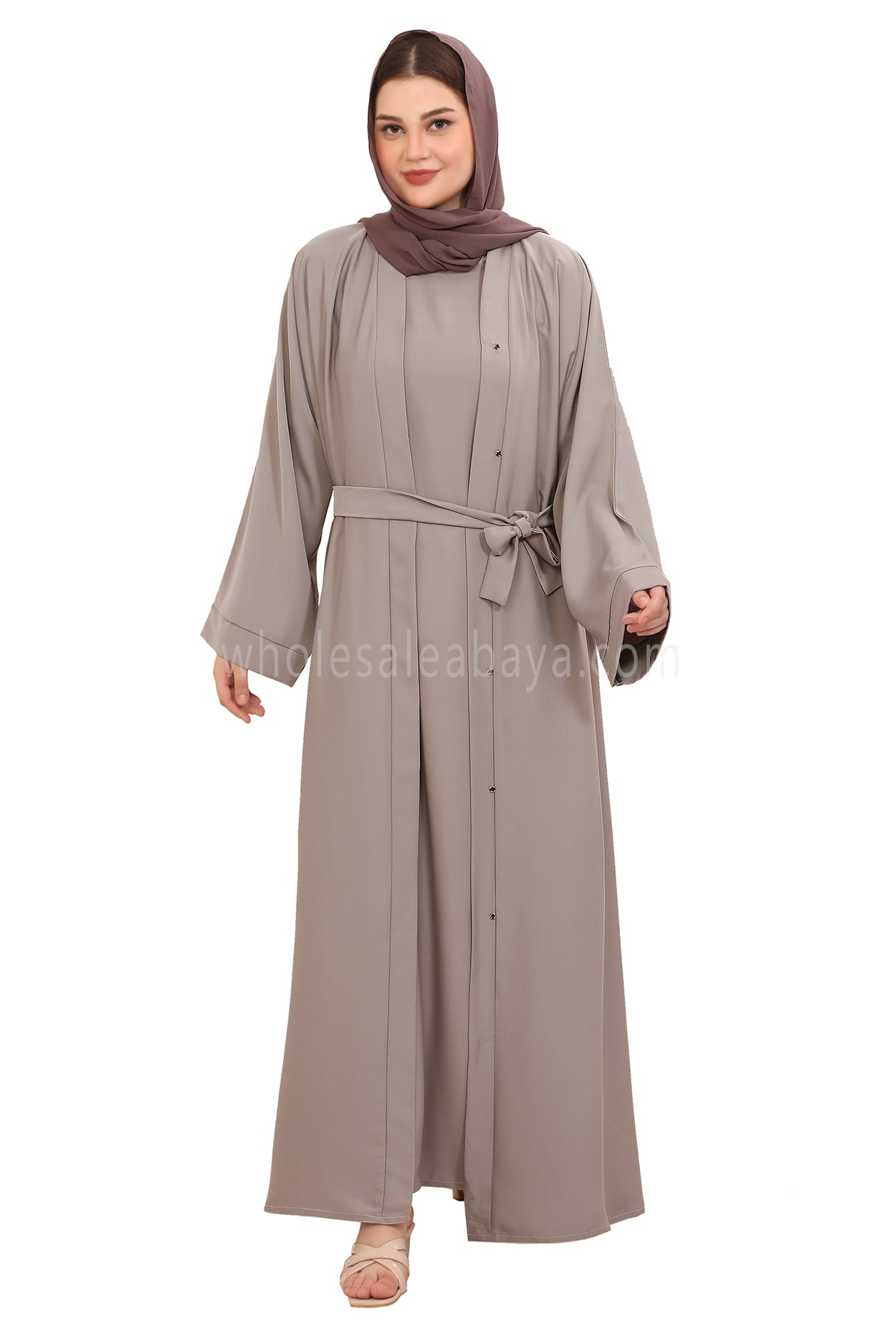 Front Open Nida Abaya with Buttons 30051 Mocha Brown