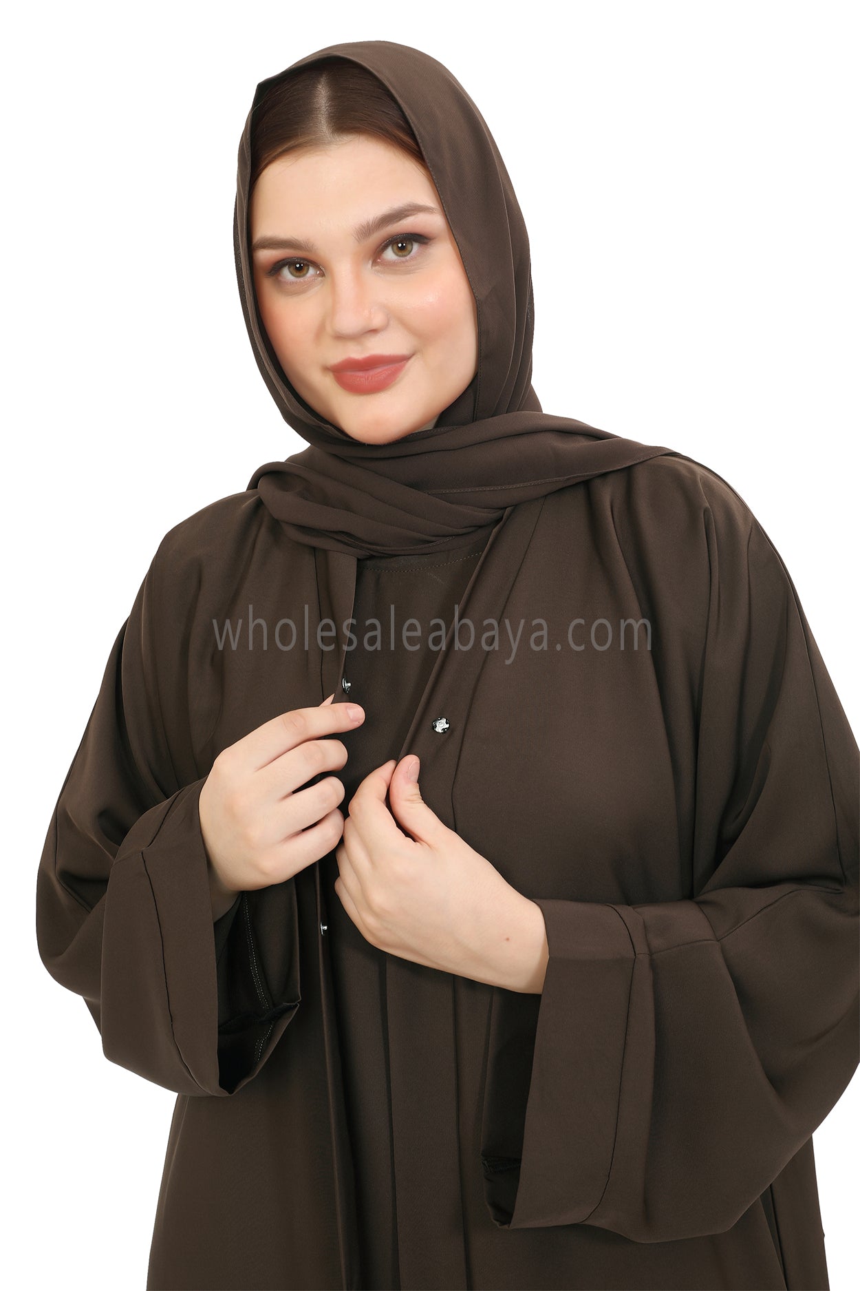 Front Open Nida Abaya with Buttons 30051 Mocha Brown