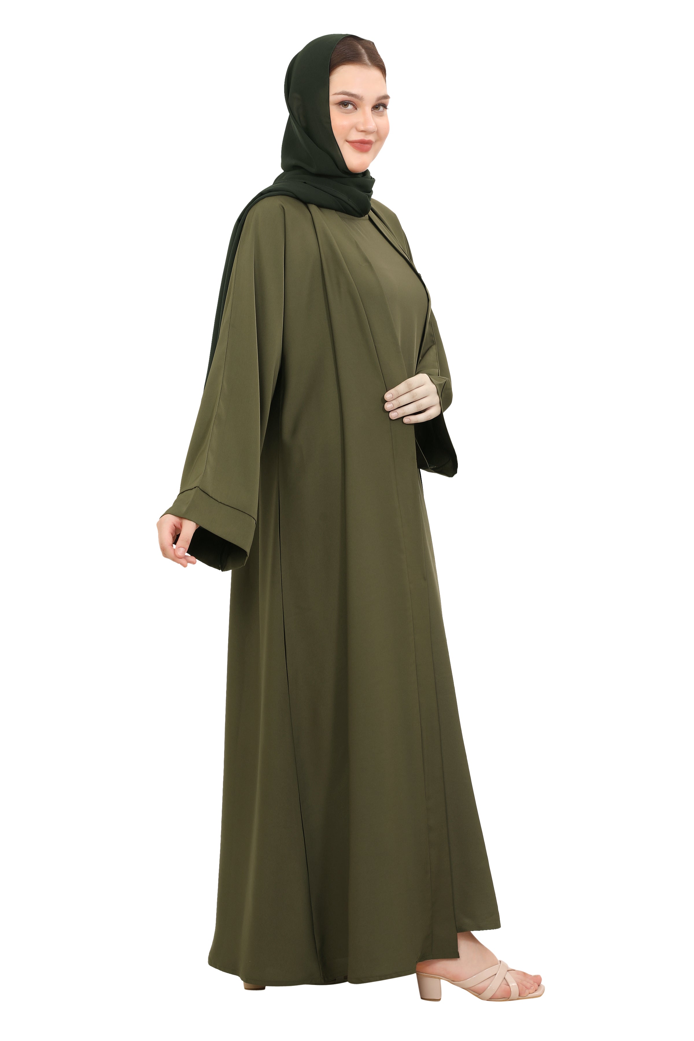 Front Open Nida Abaya with Buttons 30051 Mocha Brown