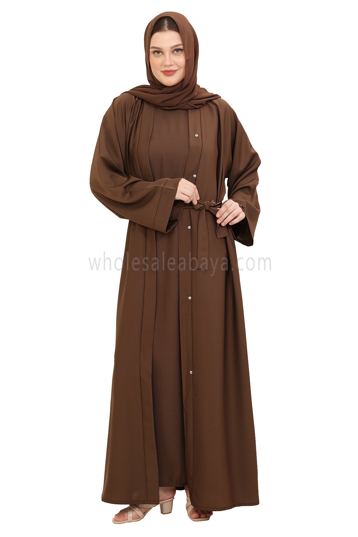 Front Open Nida Abaya with Buttons 30051 Mocha Brown
