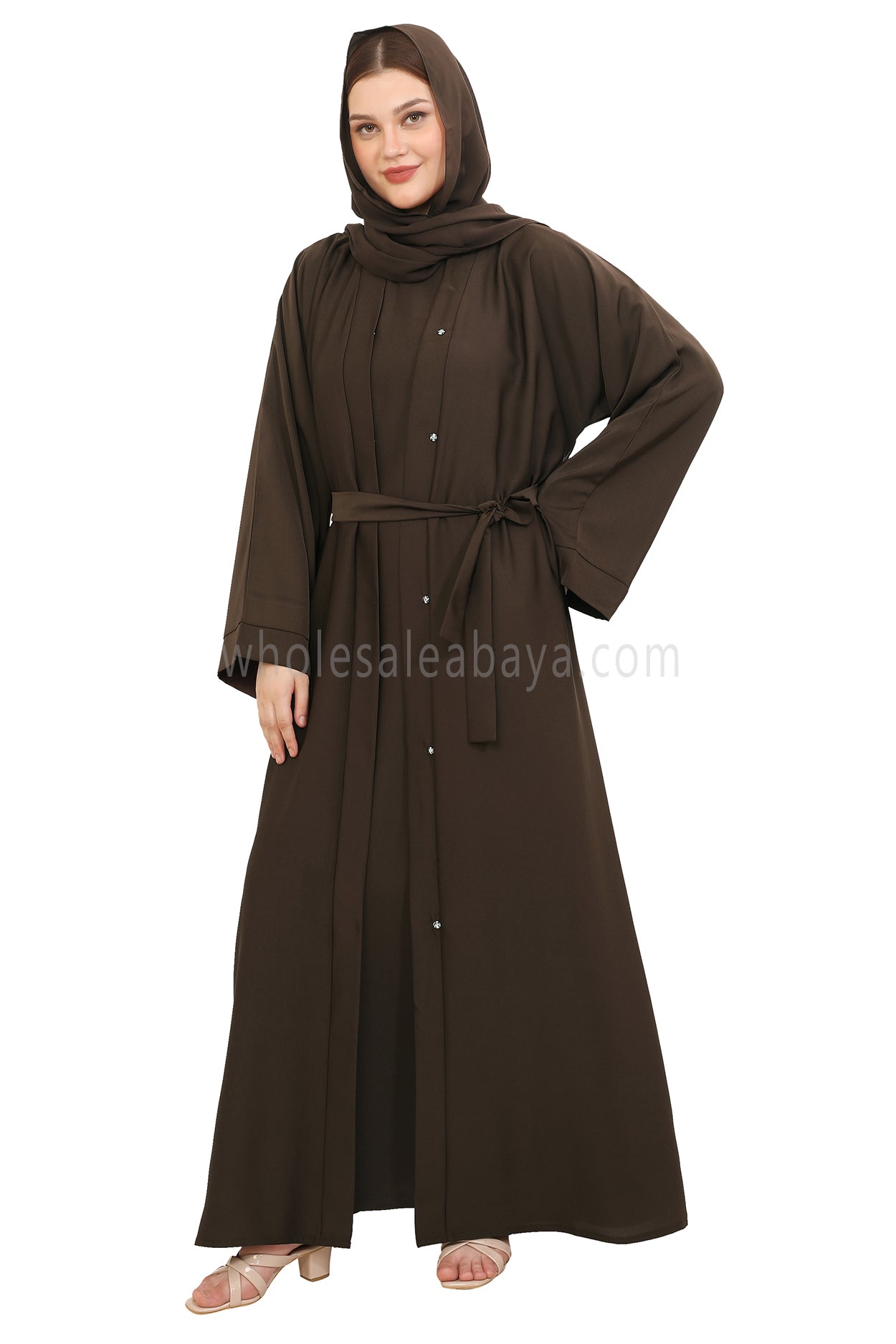 Front Open Nida Abaya with Buttons 30051 Mocha Brown