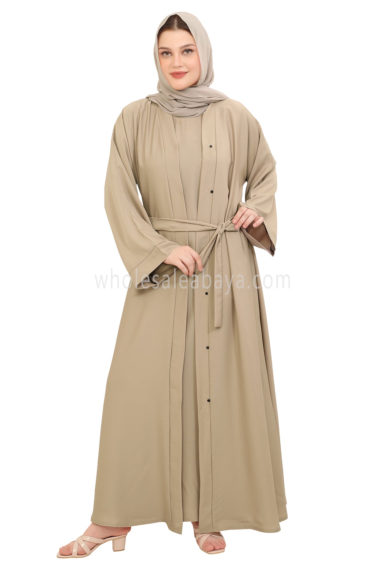 Front Open Nida Abaya with Buttons 30051 Cream