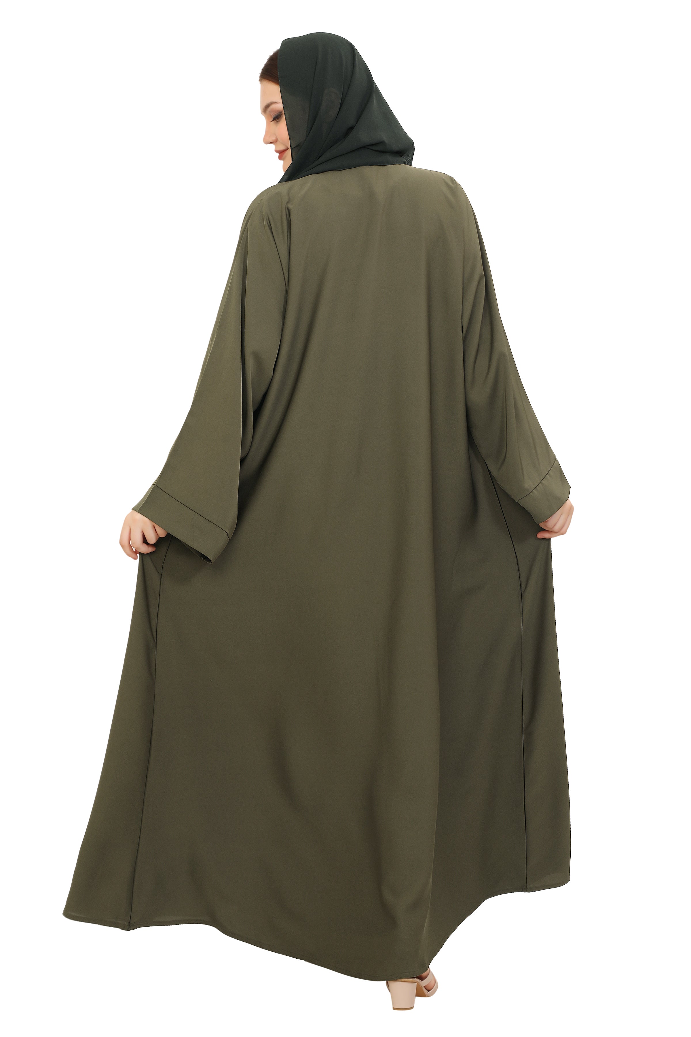 Front Open Nida Abaya with Buttons 30051 Mocha Brown
