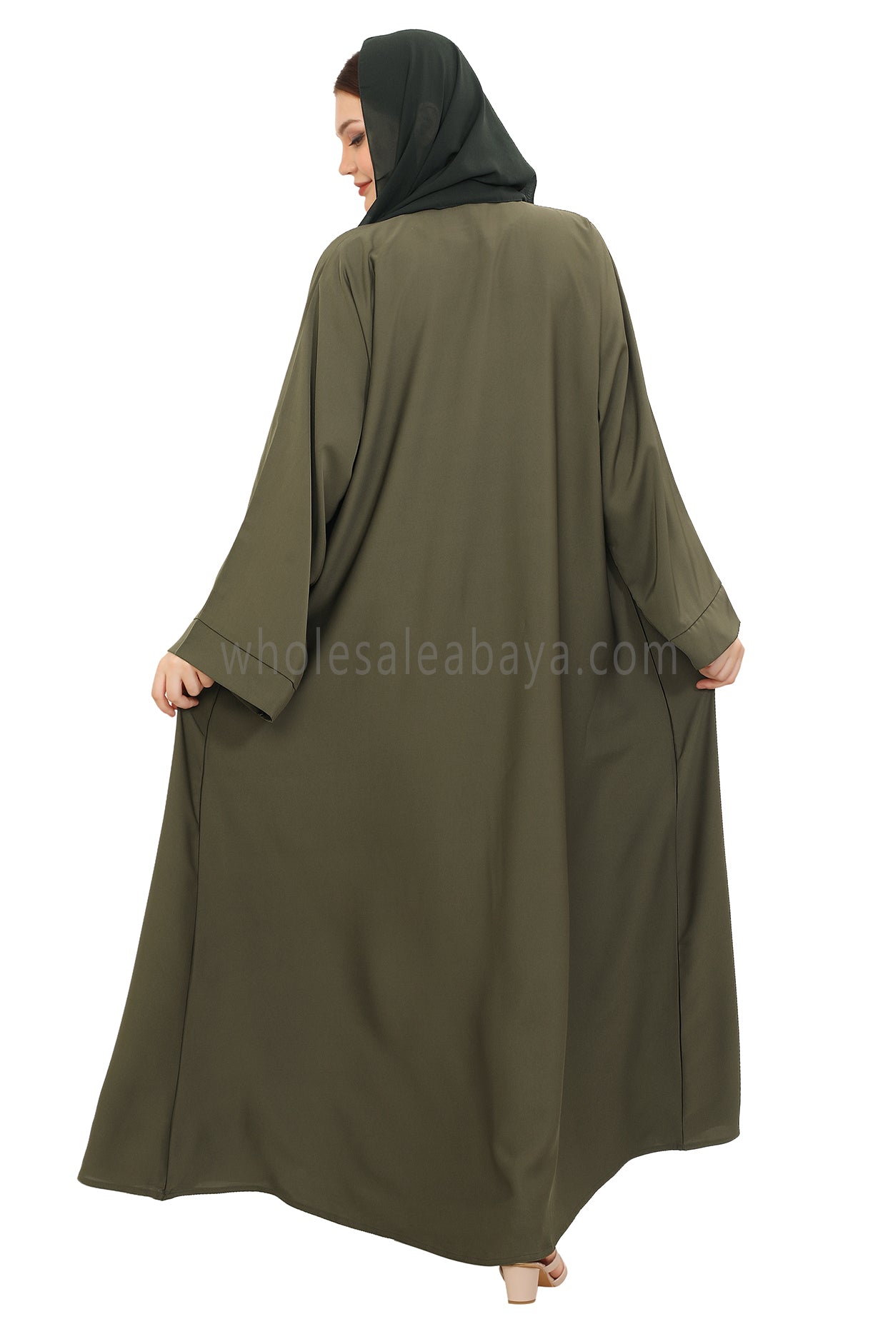 Front Open Nida Abaya with Buttons 30051 Olive Green