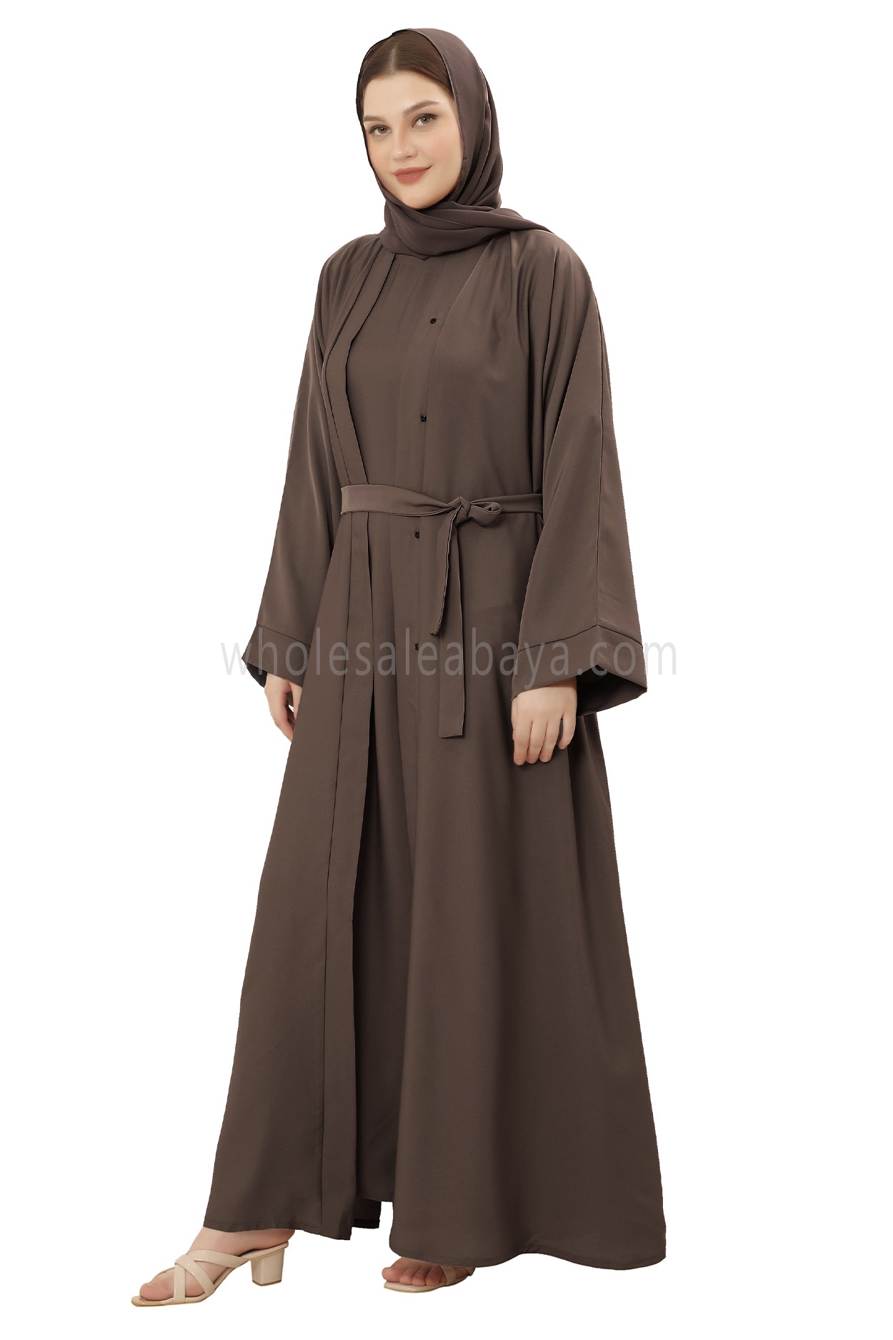 Front Open Nida Abaya with Buttons 30051 Mink Brown