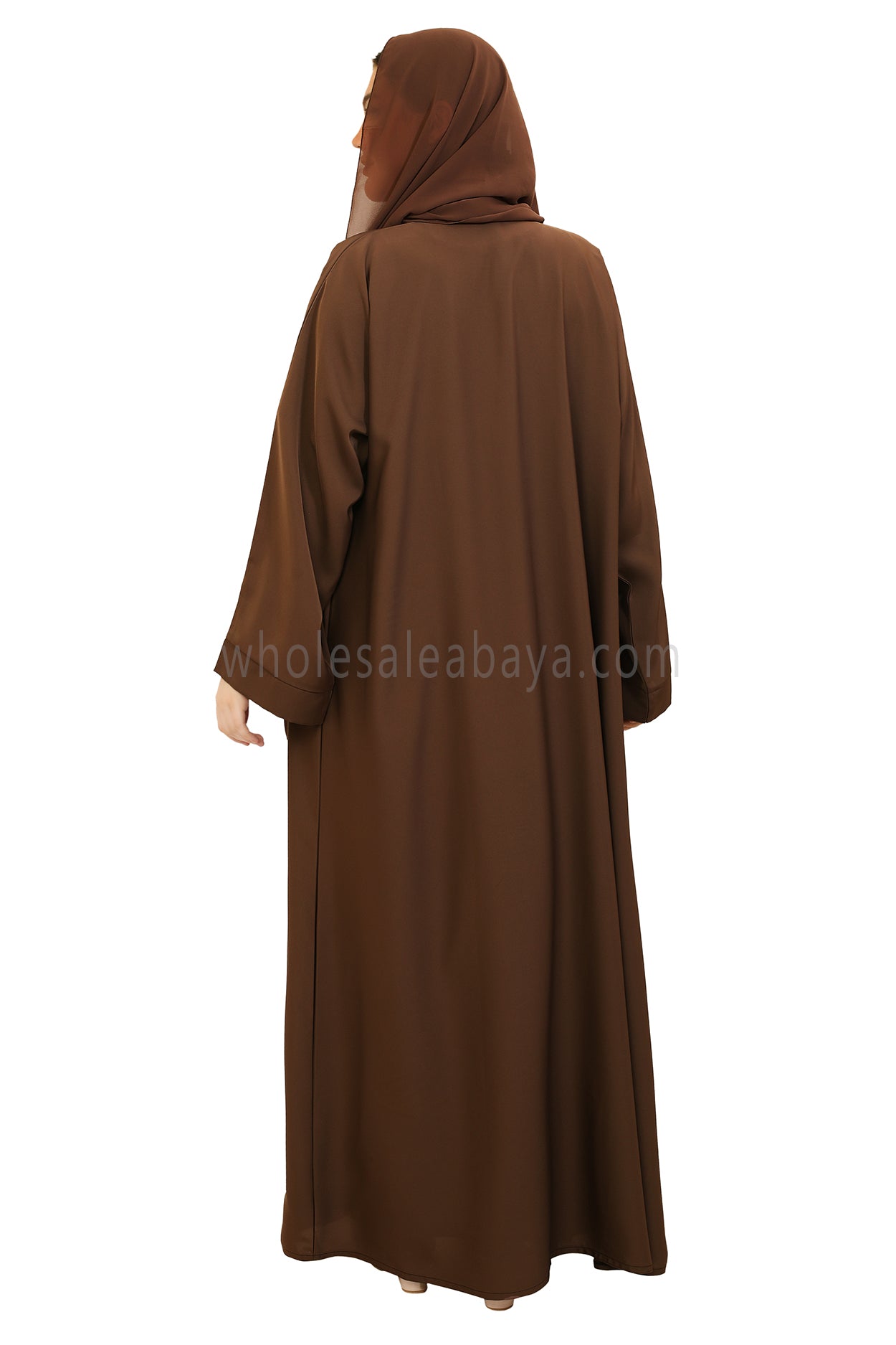 Front Open Nida Abaya with Buttons 30051 Mocha Brown